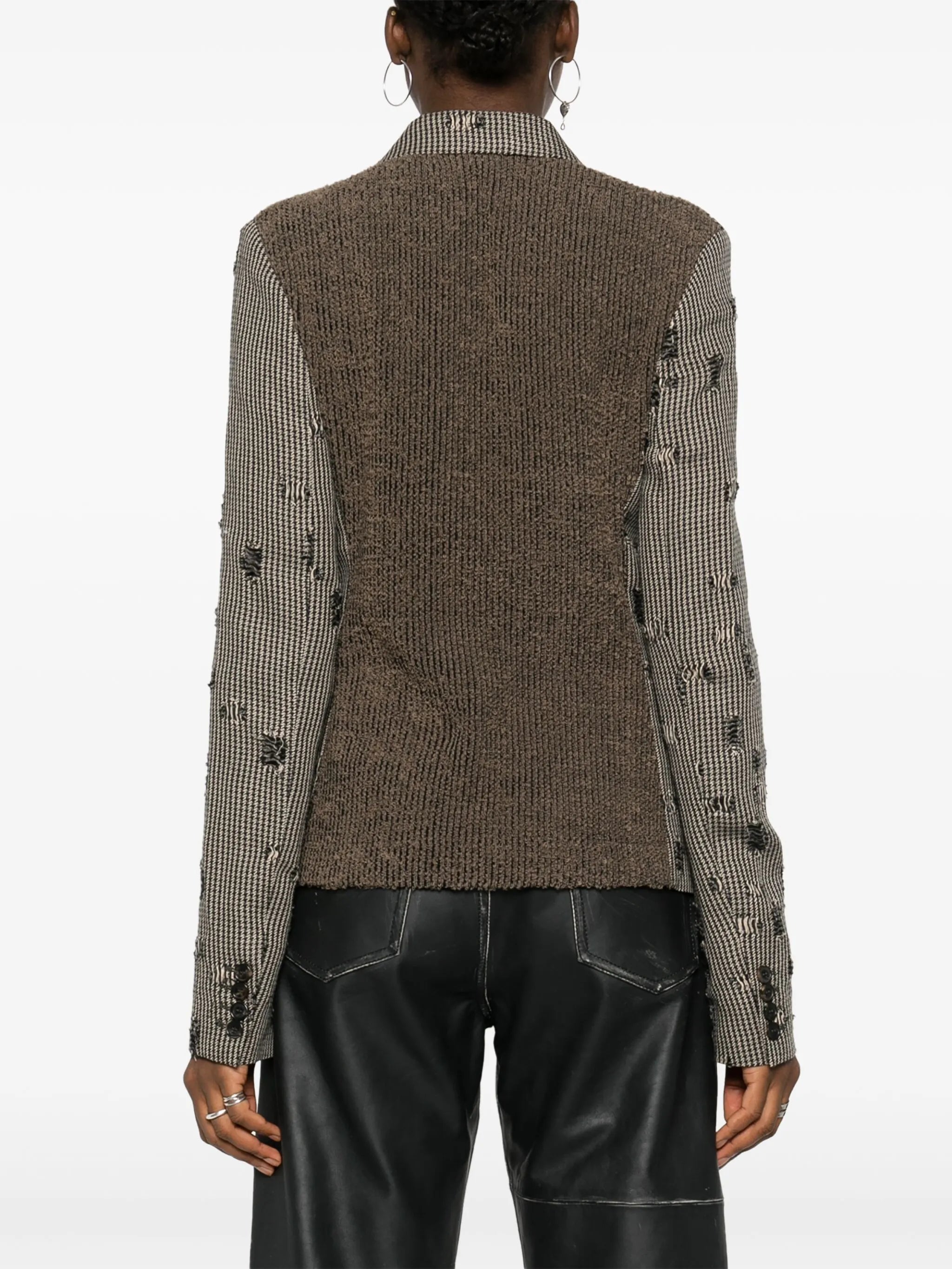 houndstooth-print distressed blazer