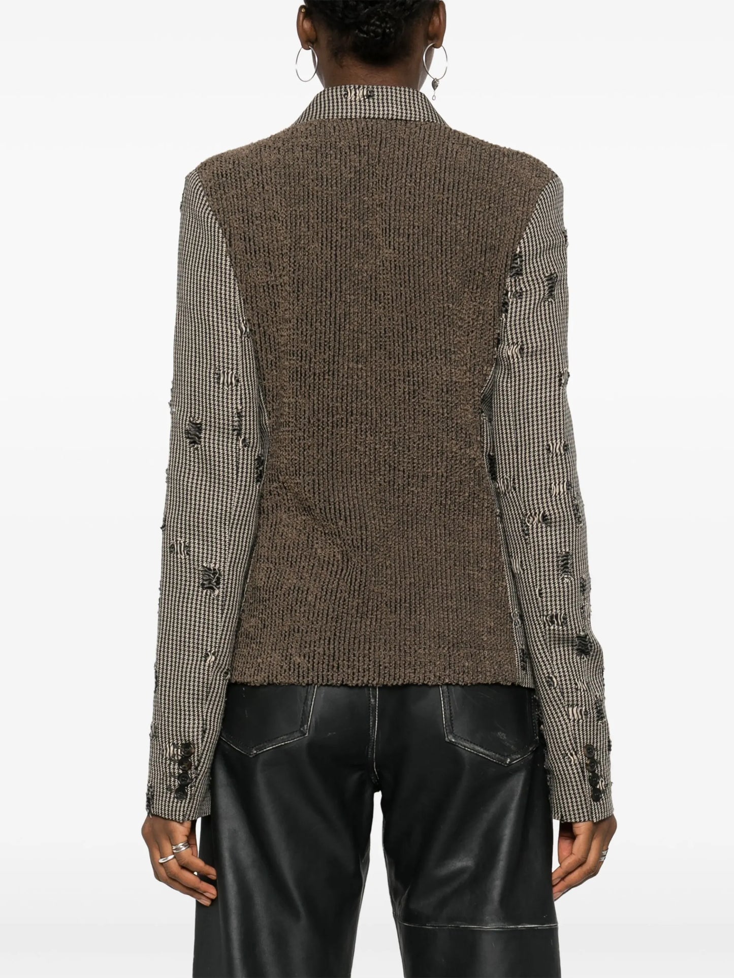 houndstooth-print distressed blazer