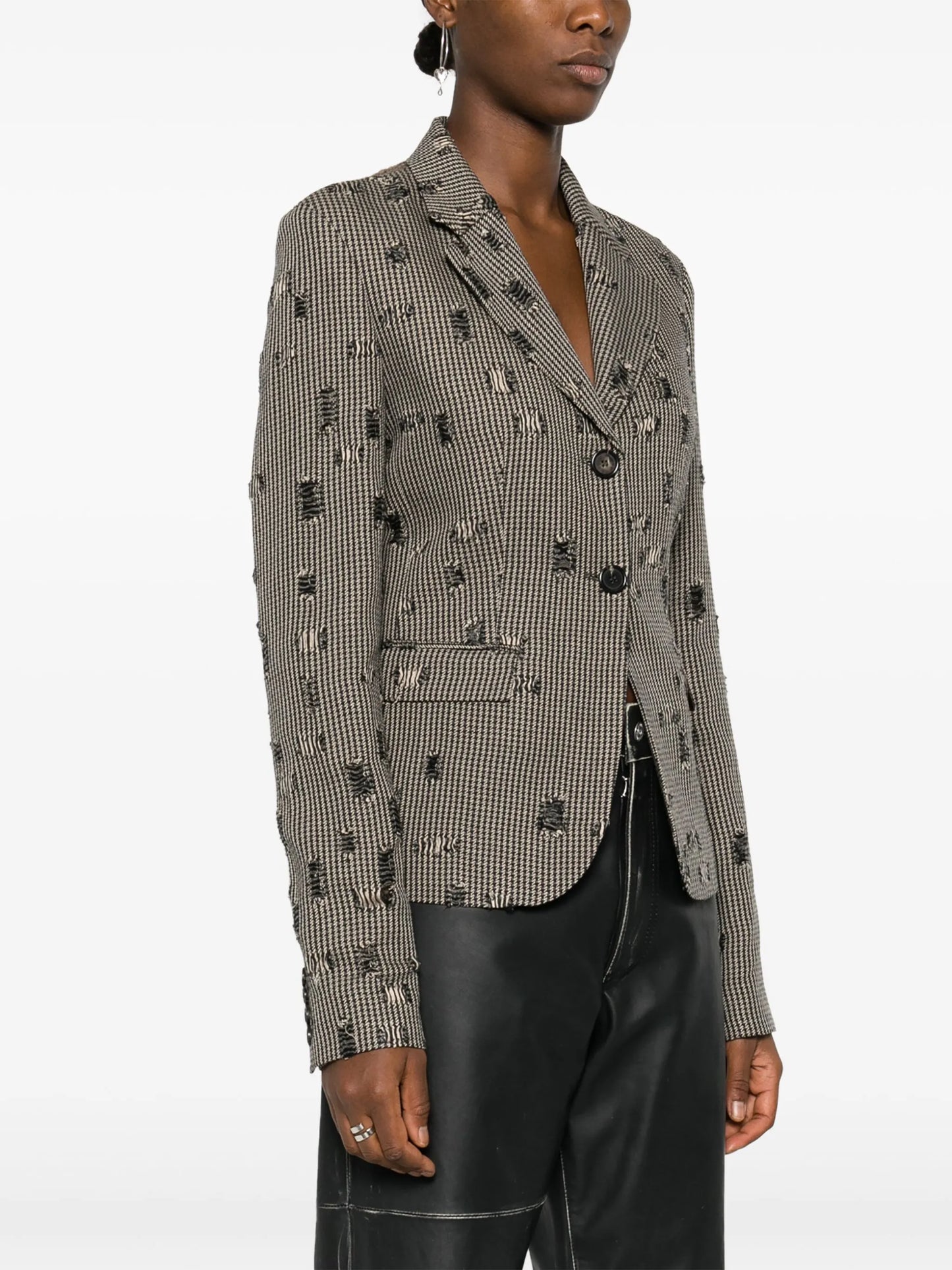 houndstooth-print distressed blazer