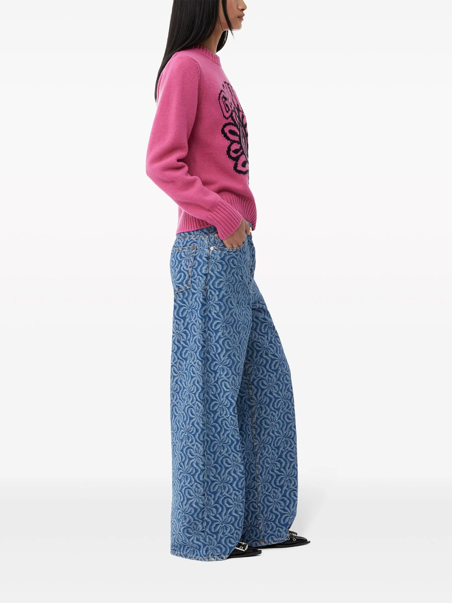 floral-motif crew-neck jumper