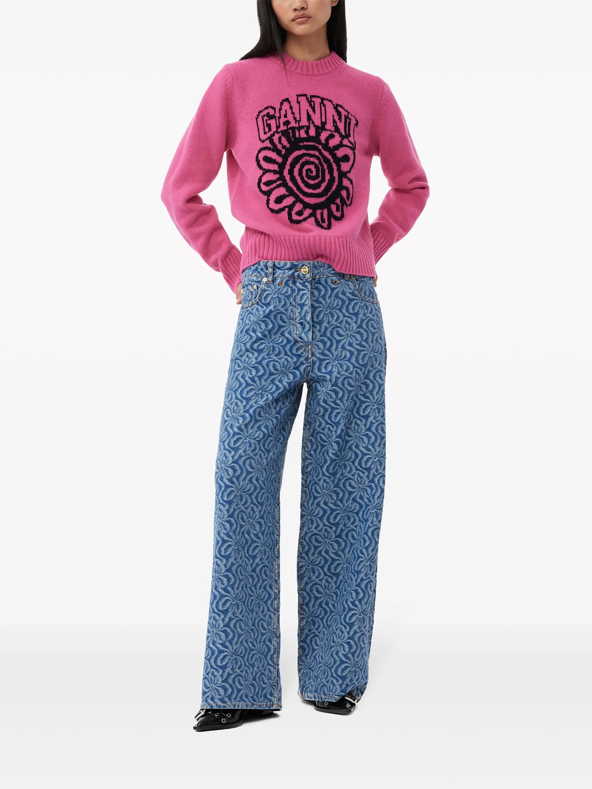 floral-motif crew-neck jumper