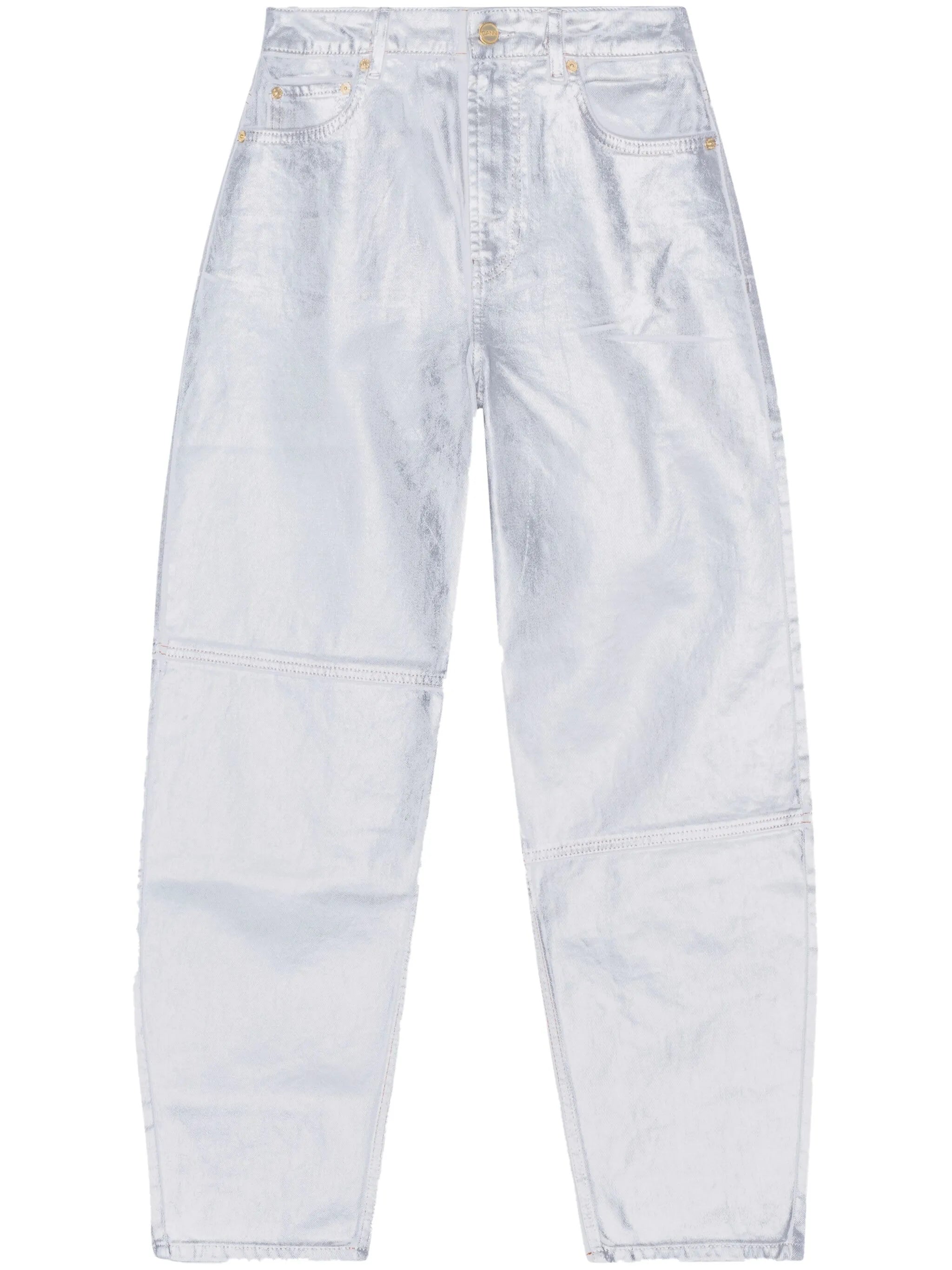 metallic-finish organic-cotton tapared jeans