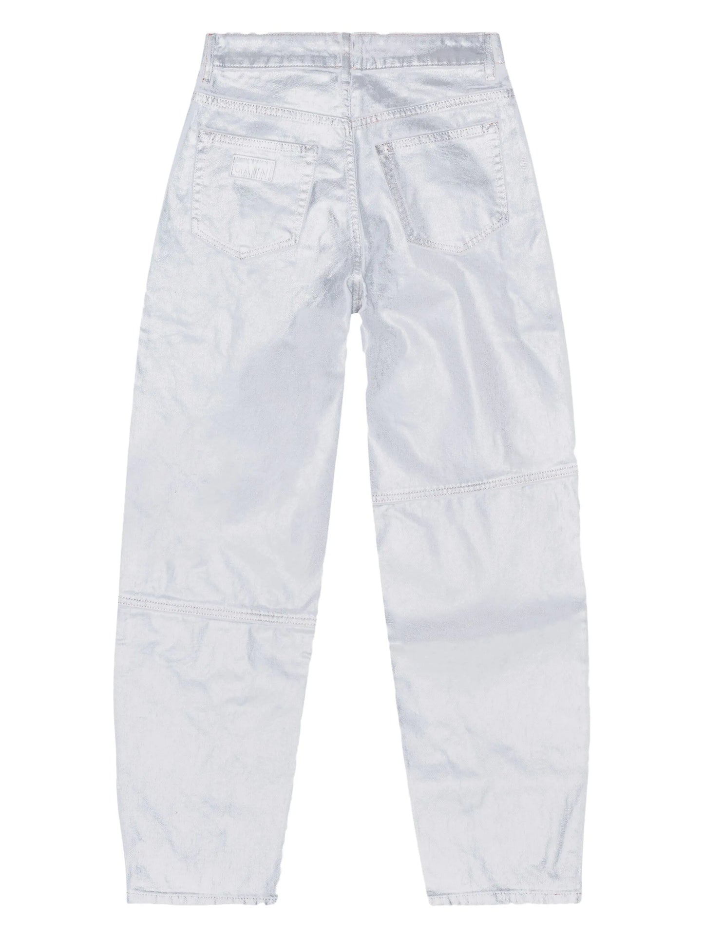 metallic-finish organic-cotton tapared jeans