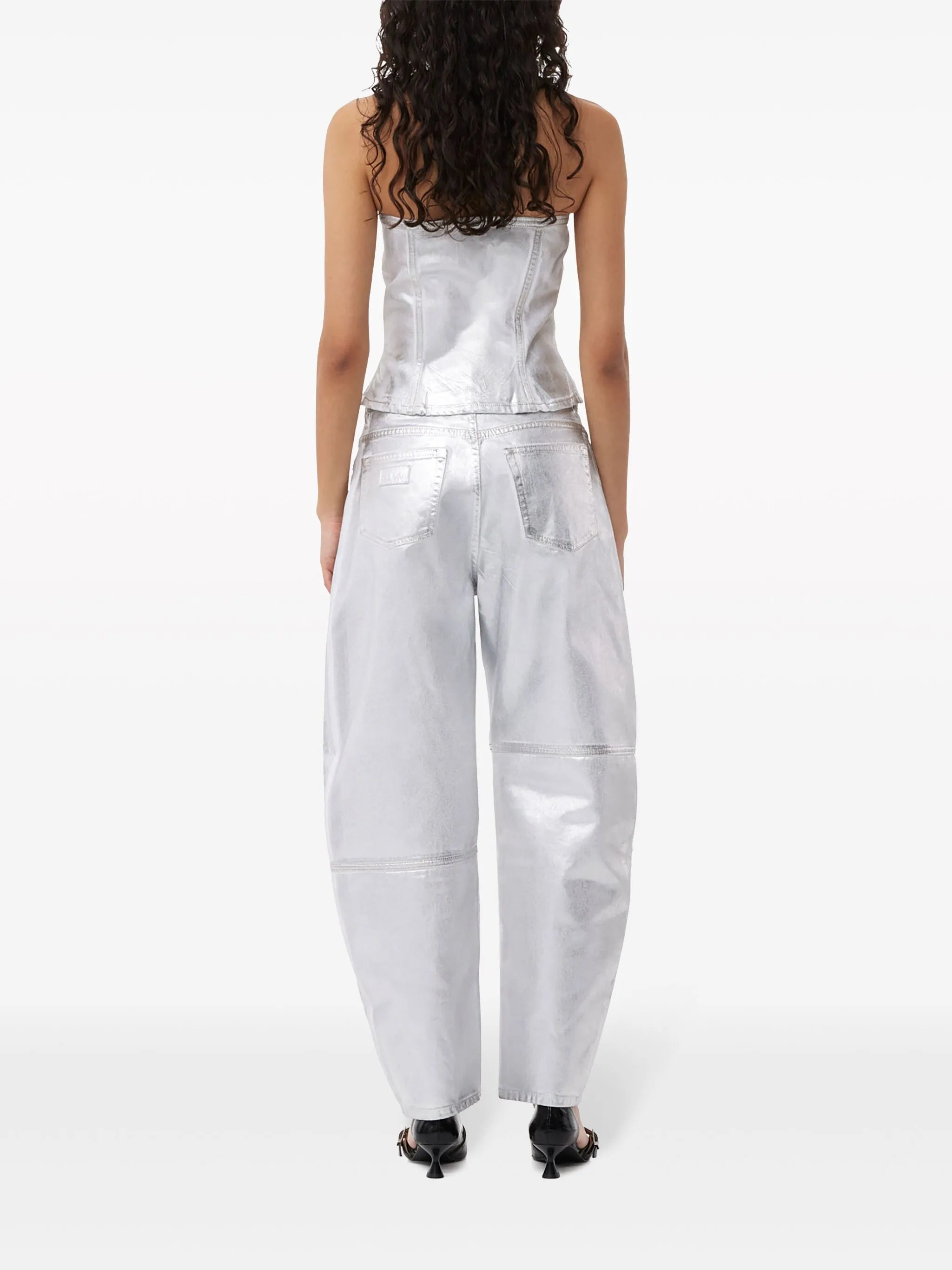 metallic-finish organic-cotton tapared jeans