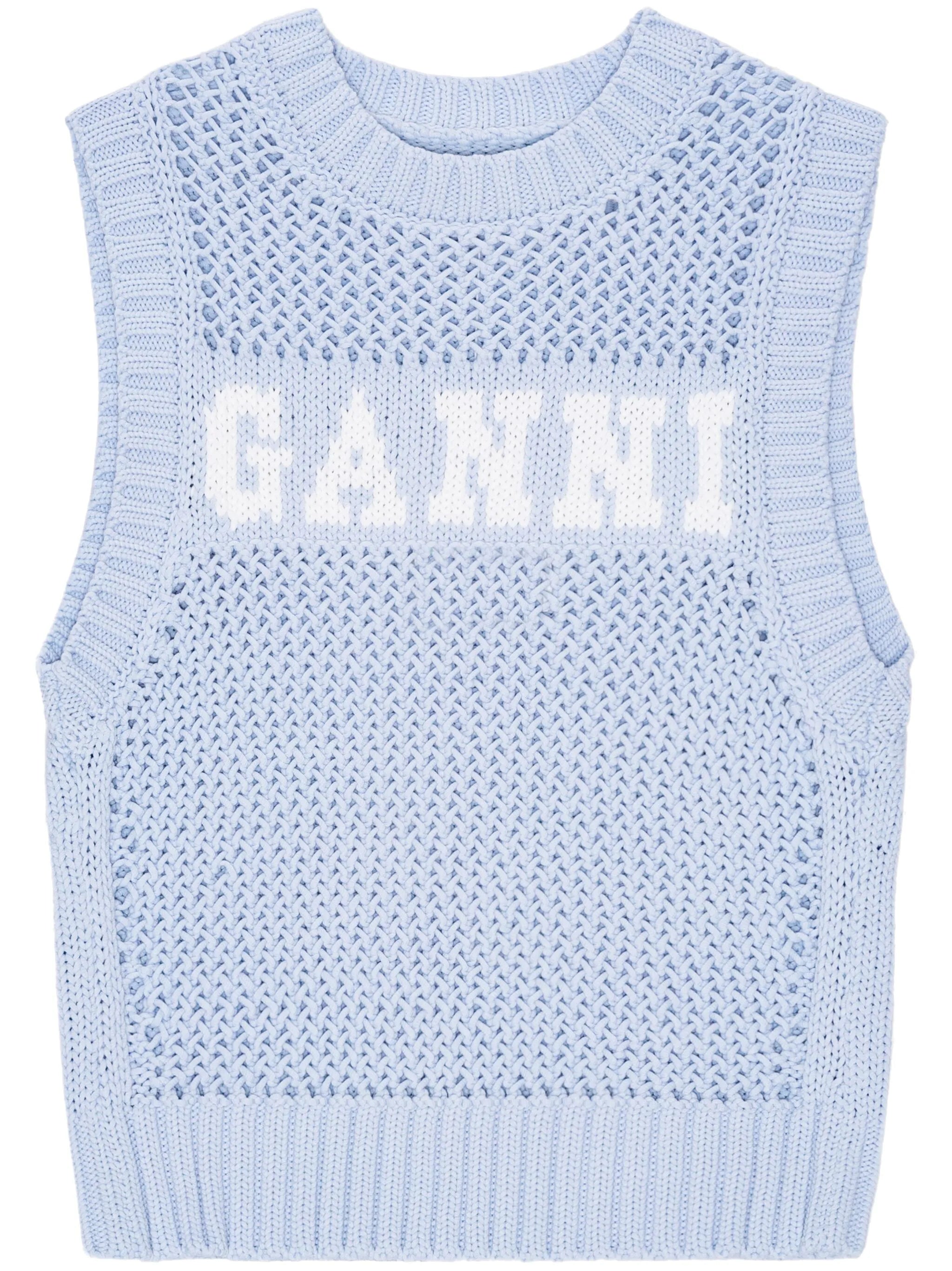 intarsia-knit logo-organic-cotton vest