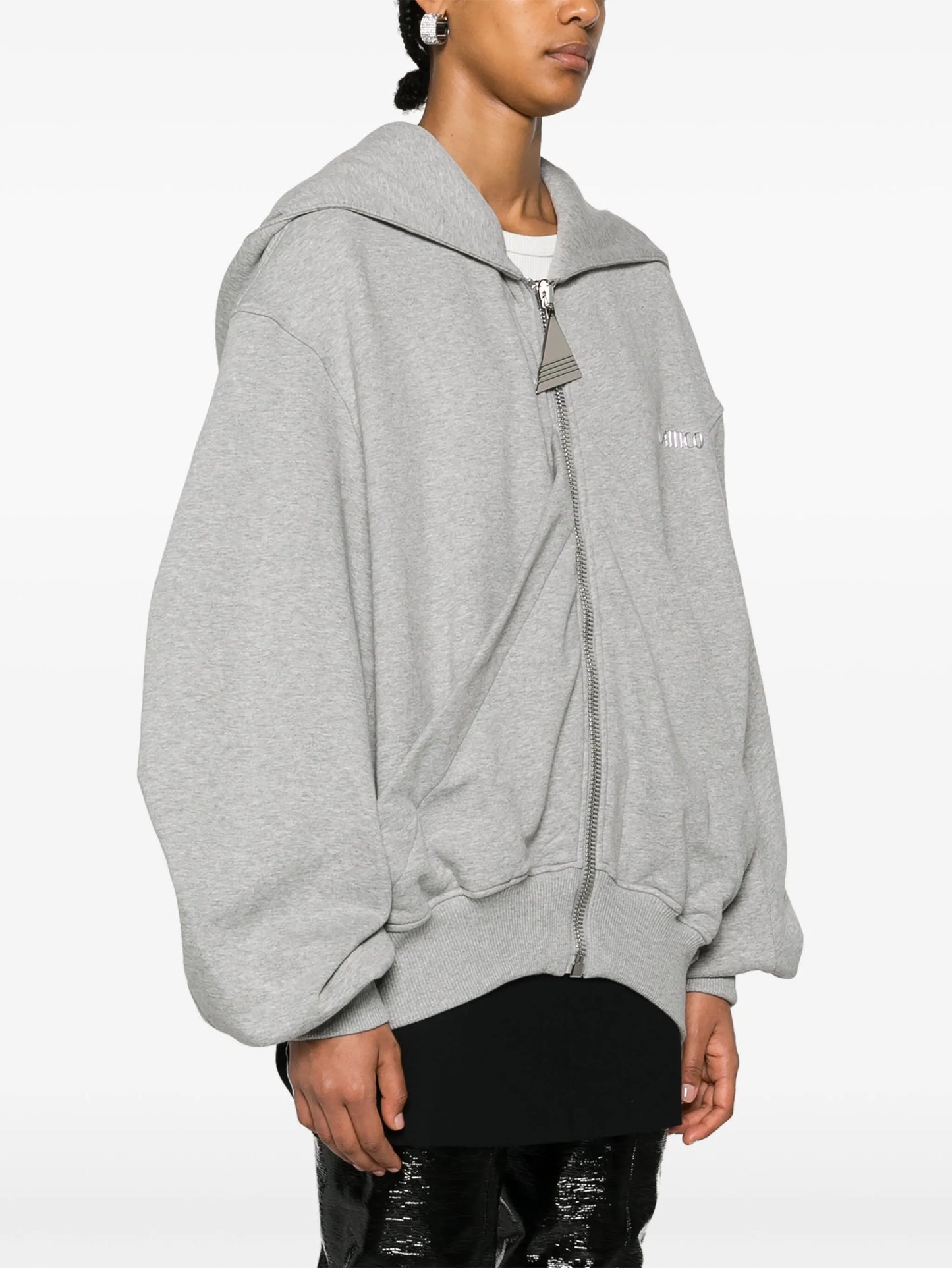 logo-embroidered draped cotton hoodie