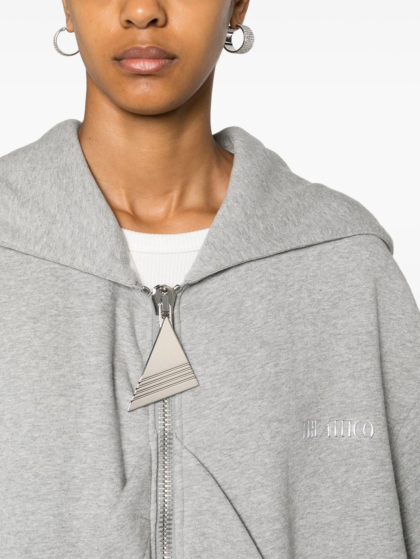 logo-embroidered draped cotton hoodie