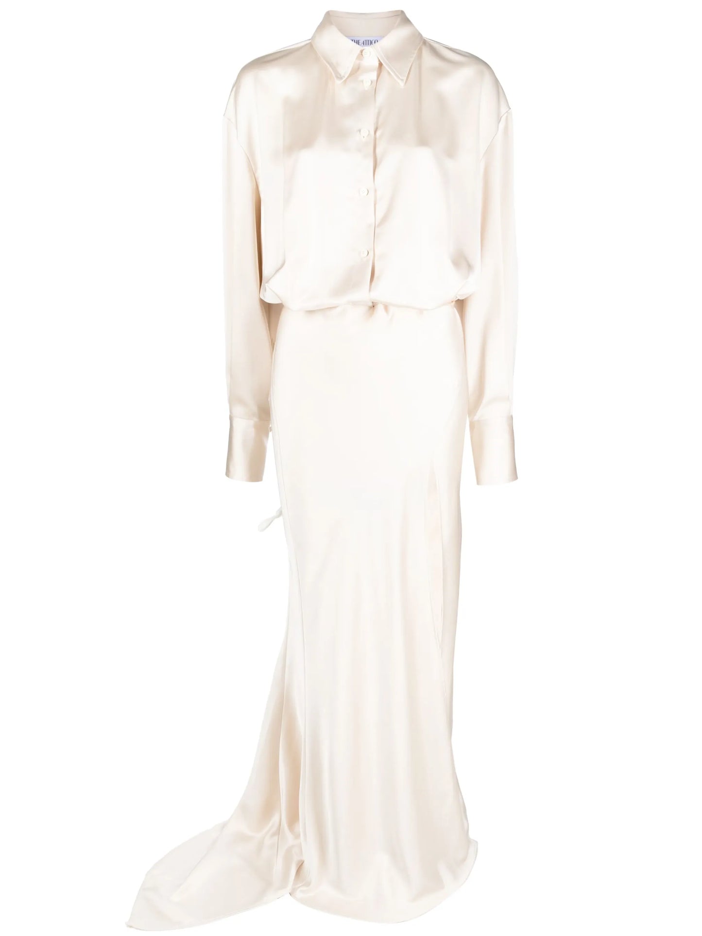 long-sleeve satin gown