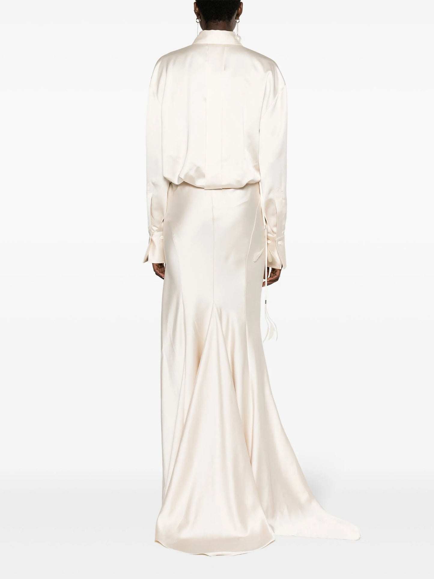 long-sleeve satin gown