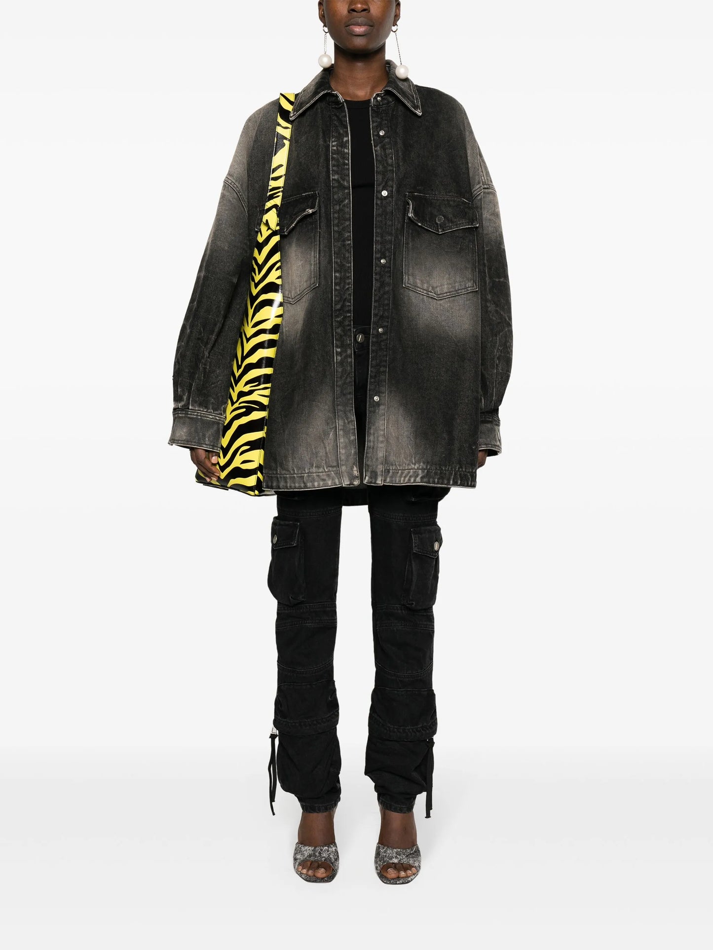 bleached-effect denim coat