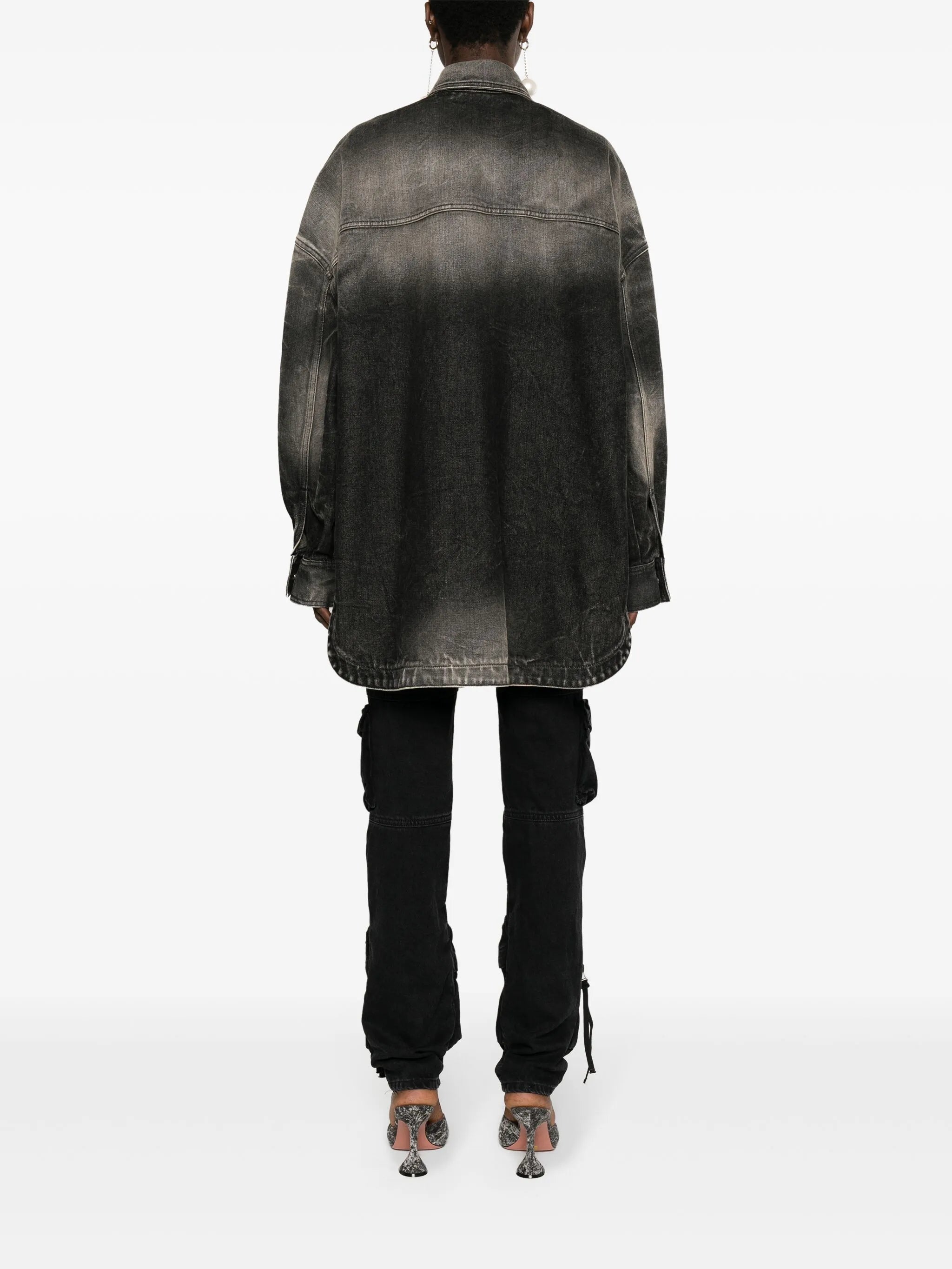 bleached-effect denim coat