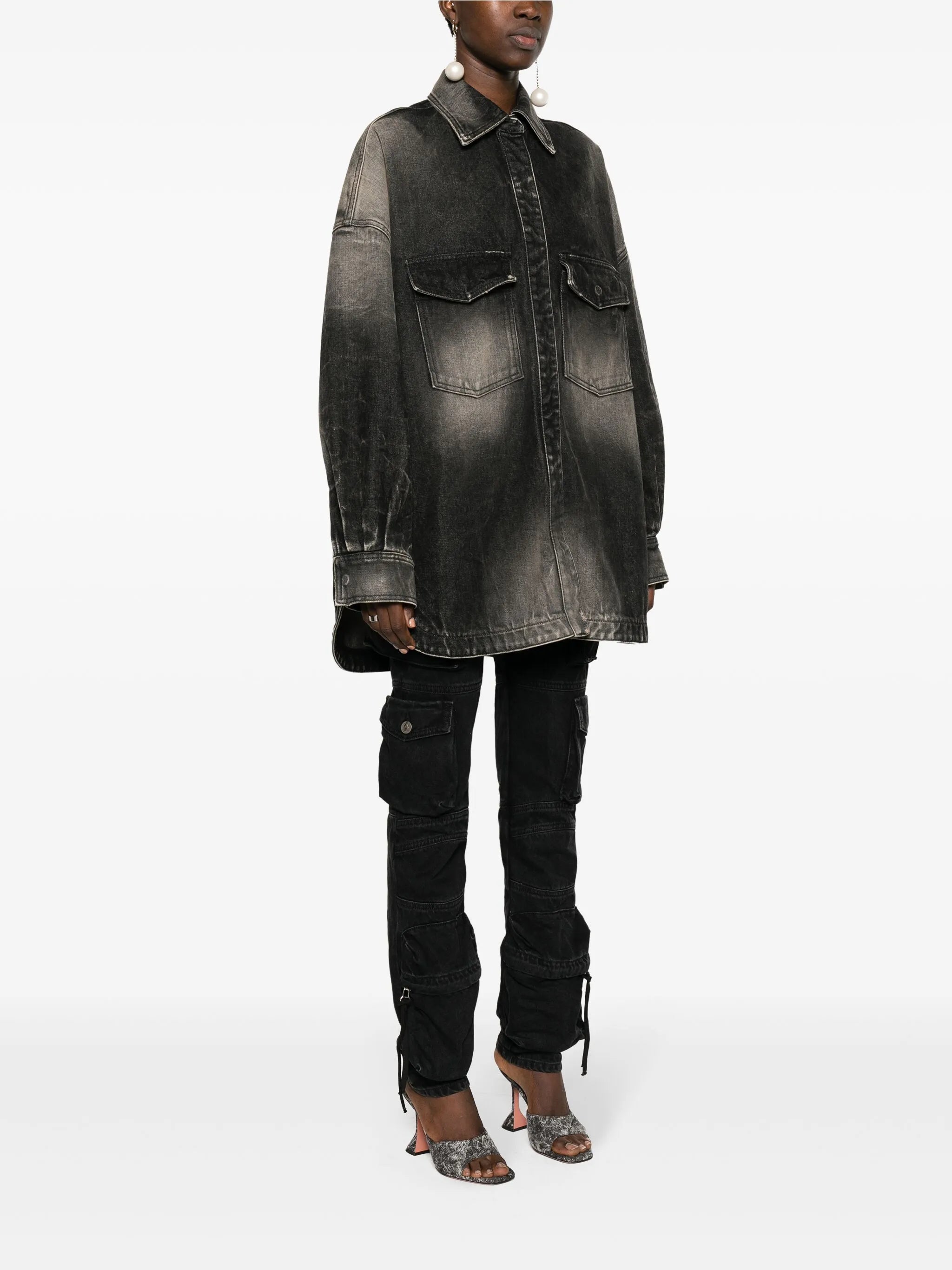 bleached-effect denim coat