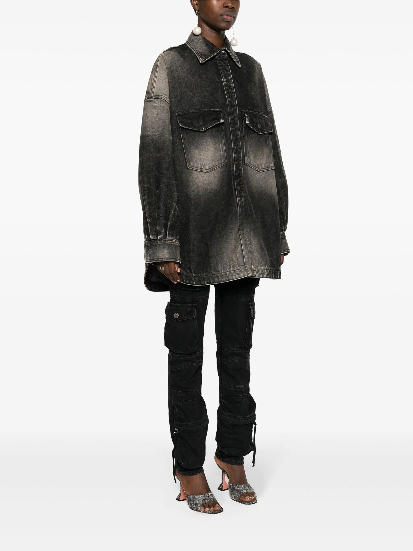 bleached-effect denim coat