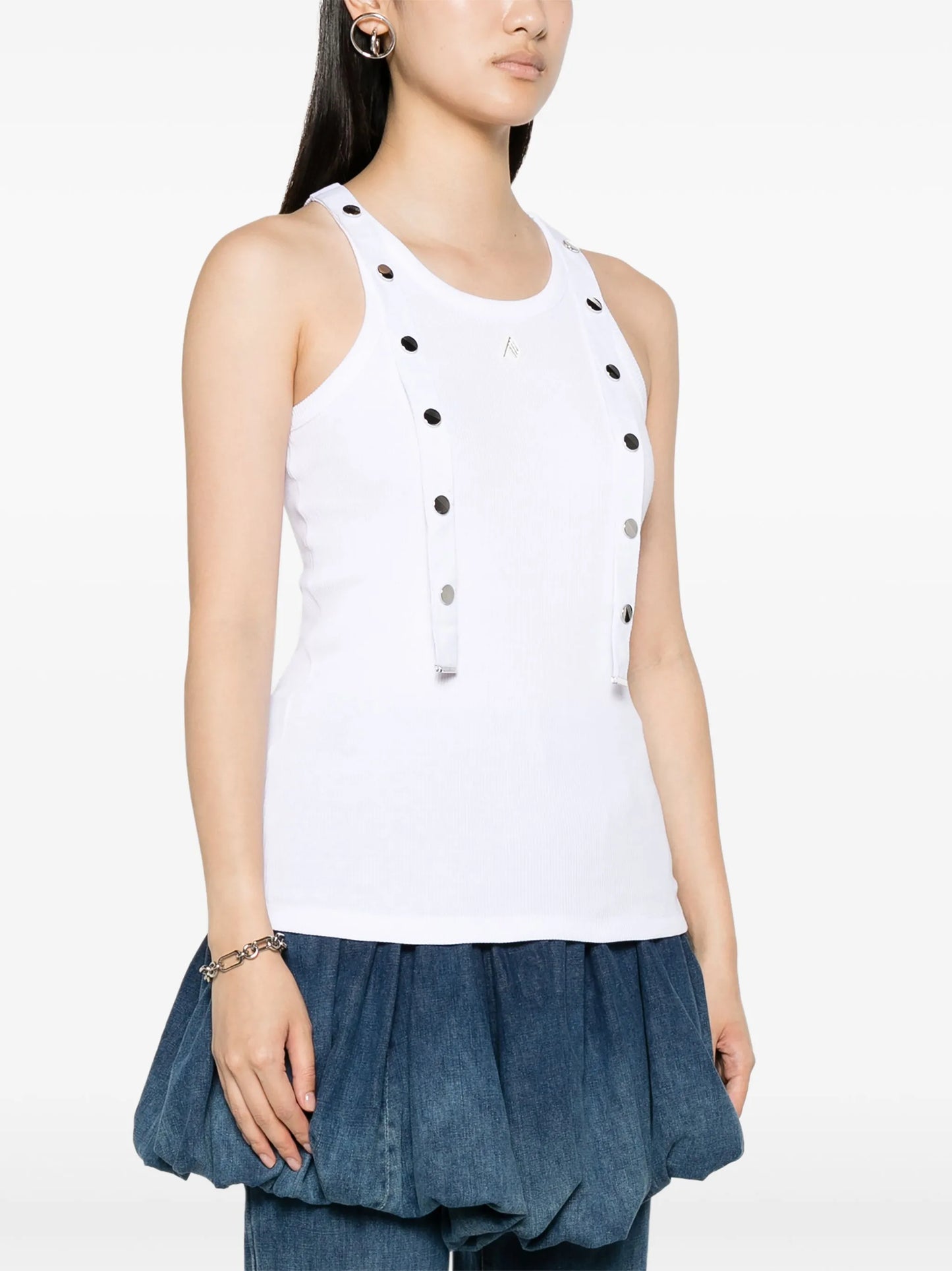 strap-detail ribbed tank top