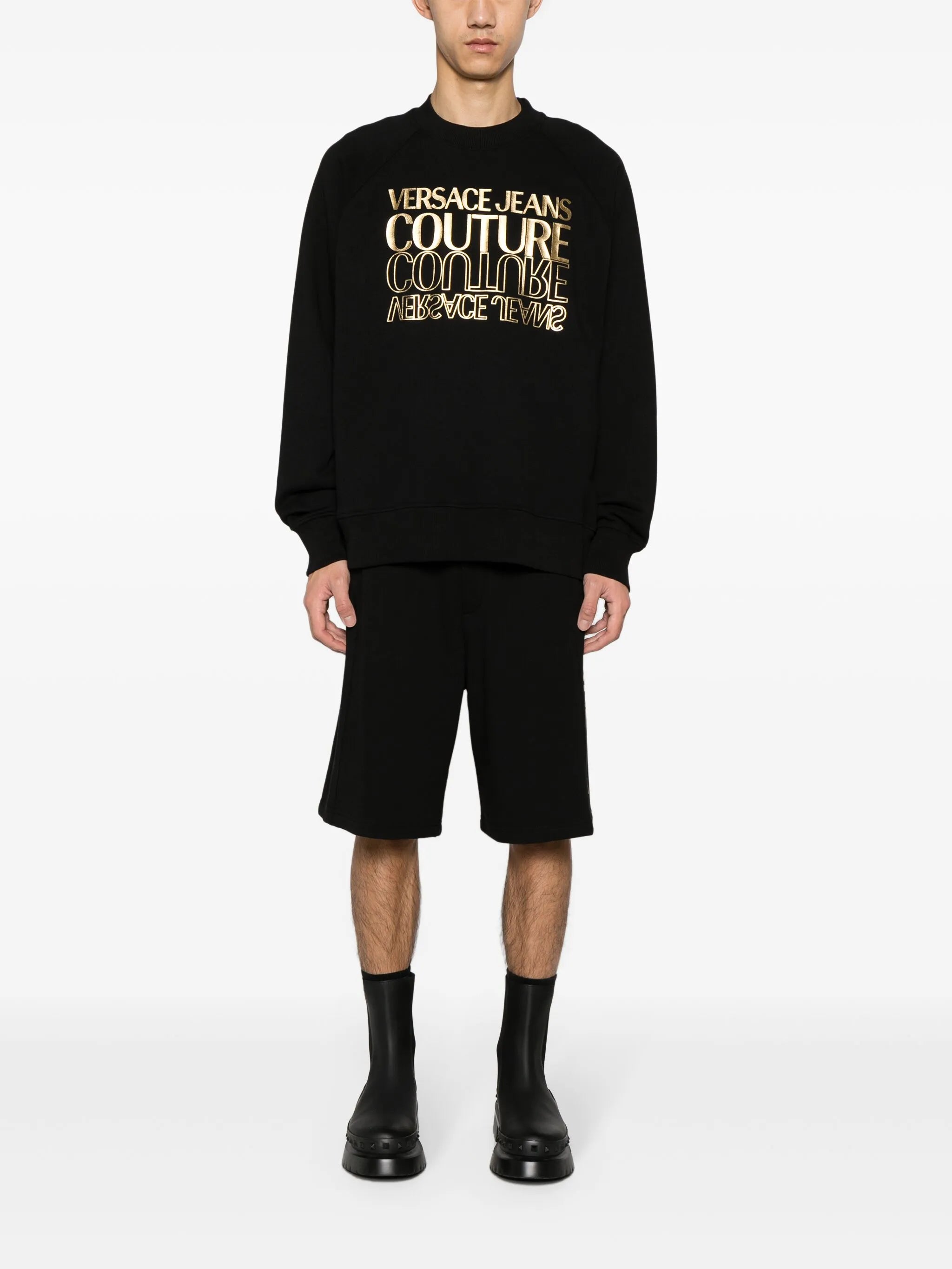 metallic logo-print cotton sweatshirt