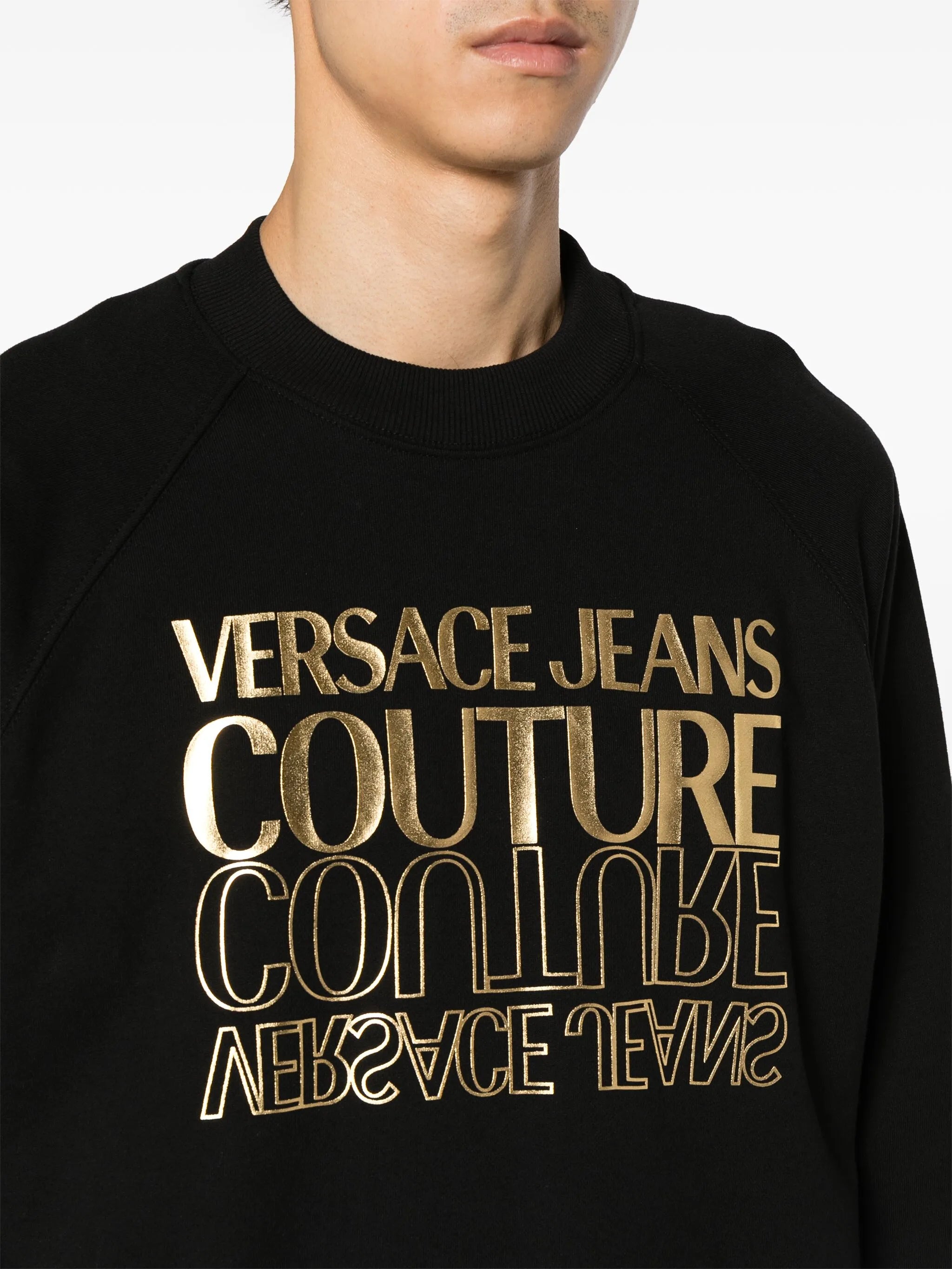 metallic logo-print cotton sweatshirt