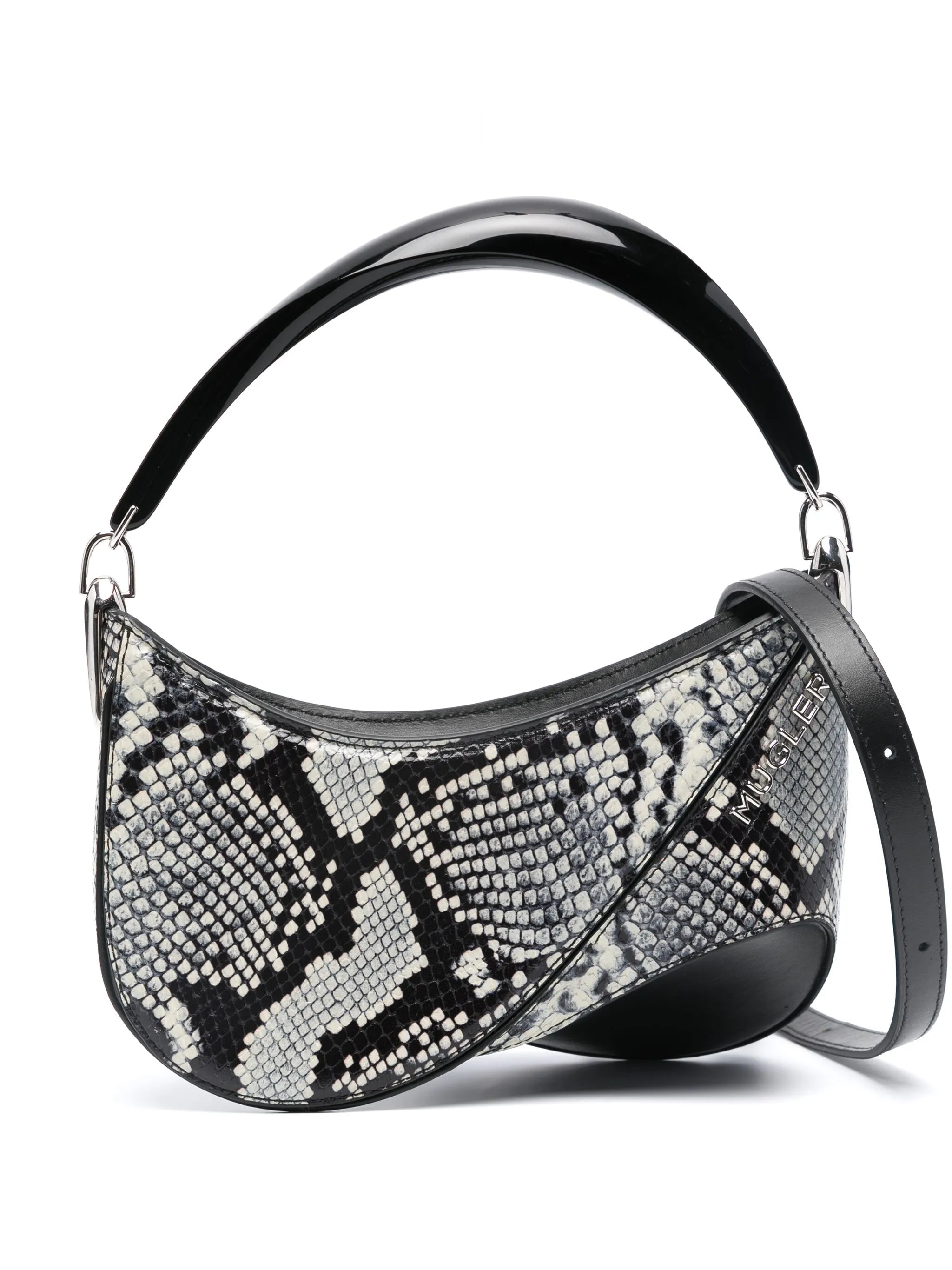 logo-plaque snakeskin-effect shoulder bag