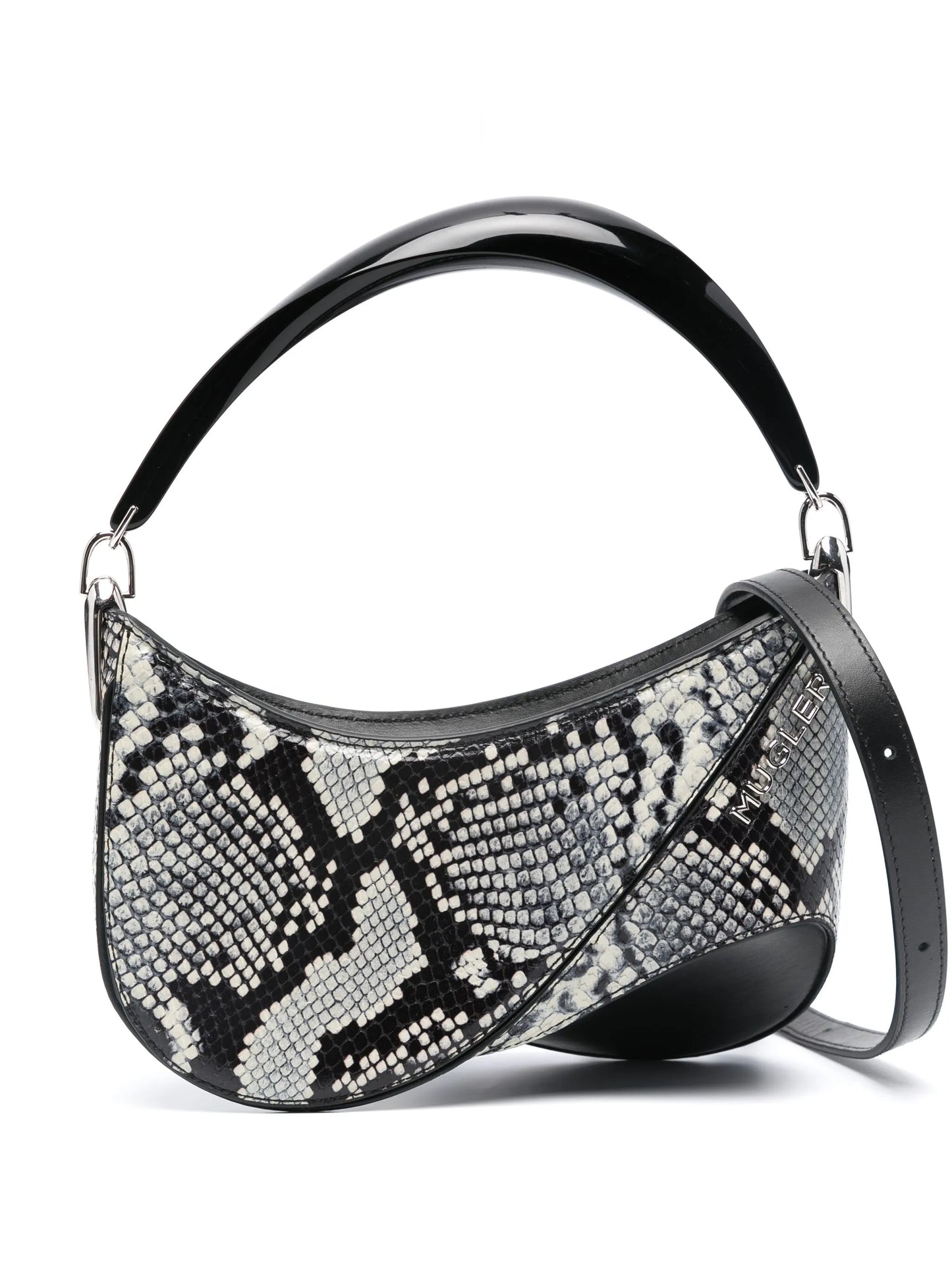logo-plaque snakeskin-effect shoulder bag