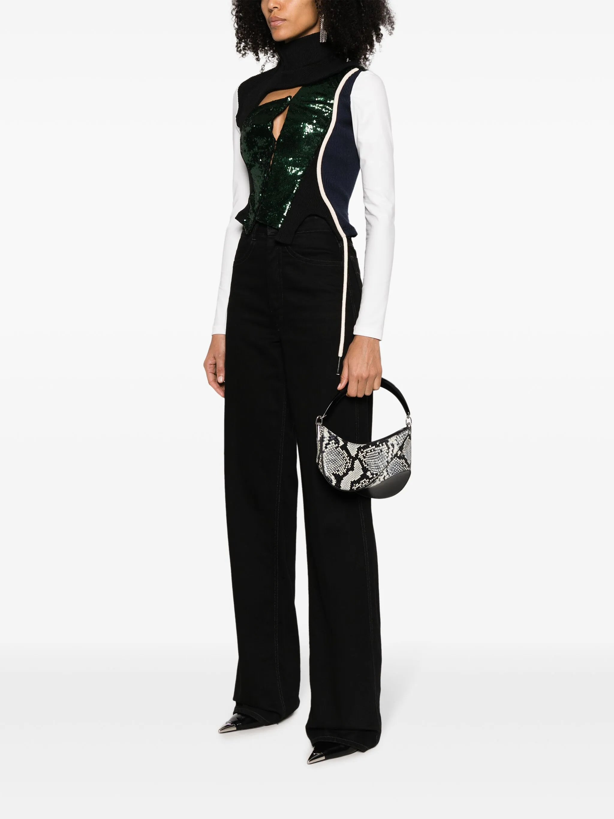 logo-plaque snakeskin-effect shoulder bag