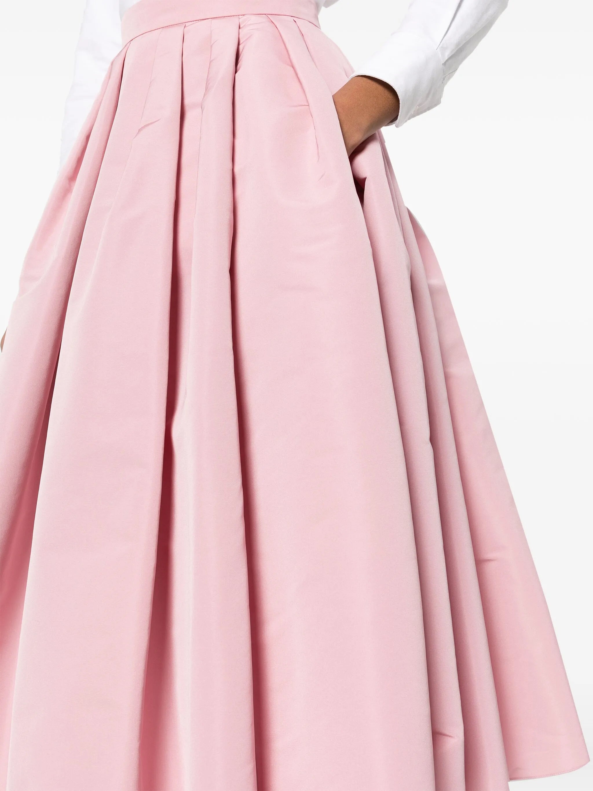 high-waist pleated midi skirt