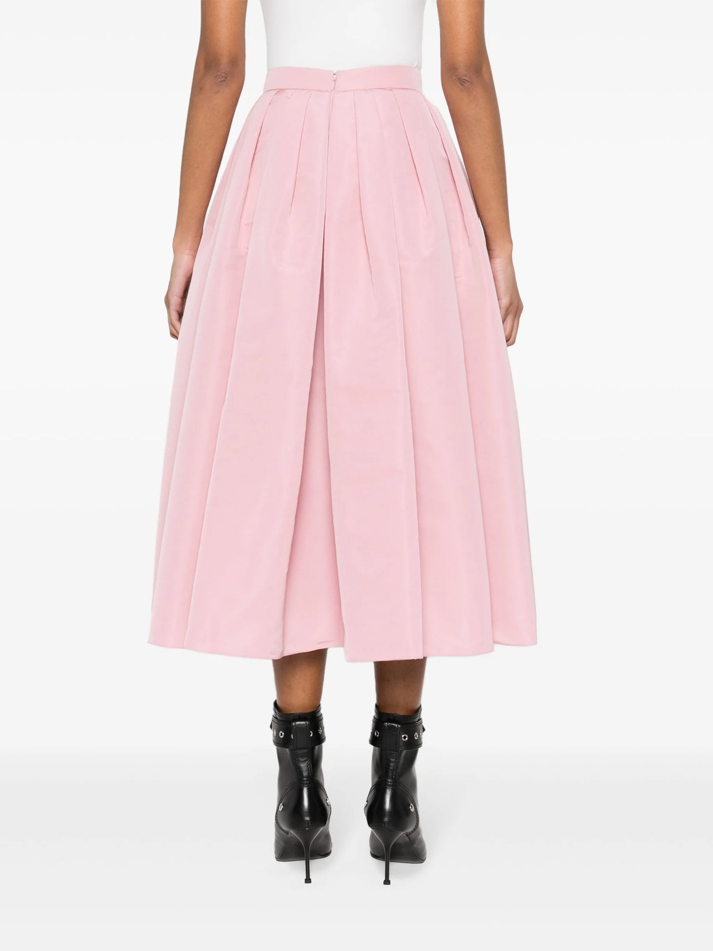 high-waist pleated midi skirt