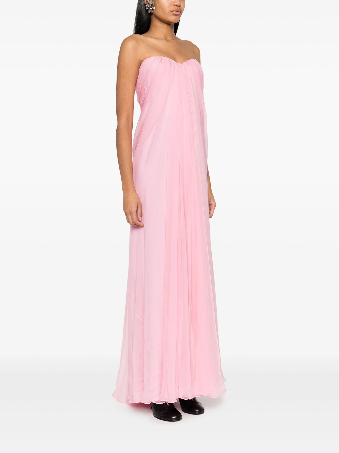 strapless draped maxi dress