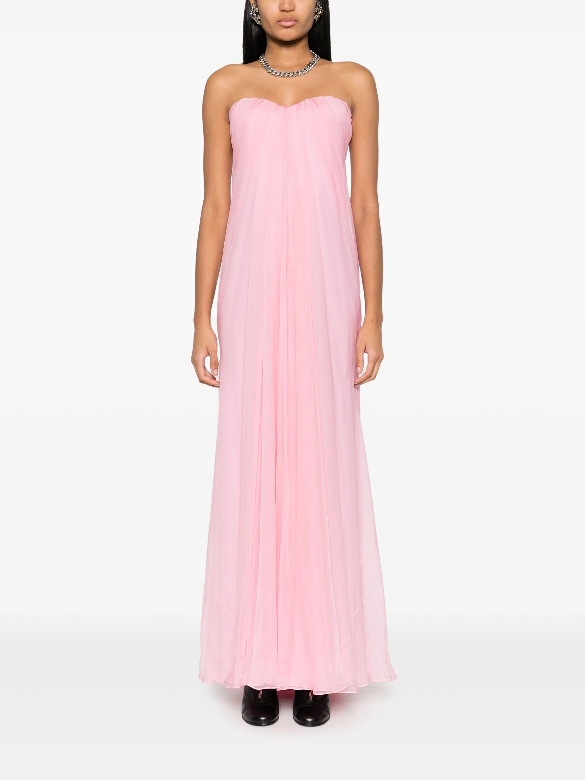 strapless draped maxi dress