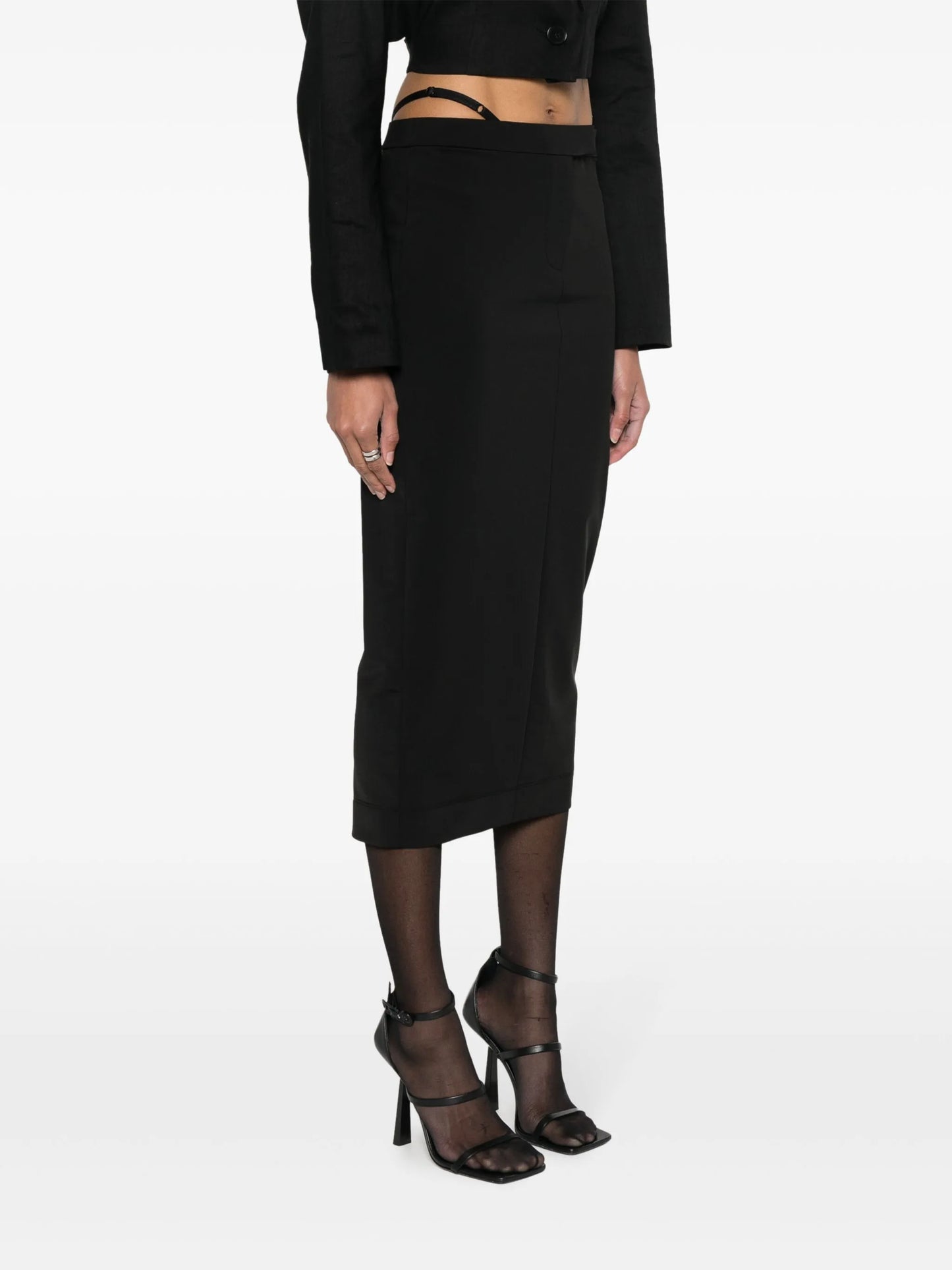 adjustable-strap pencil skirt