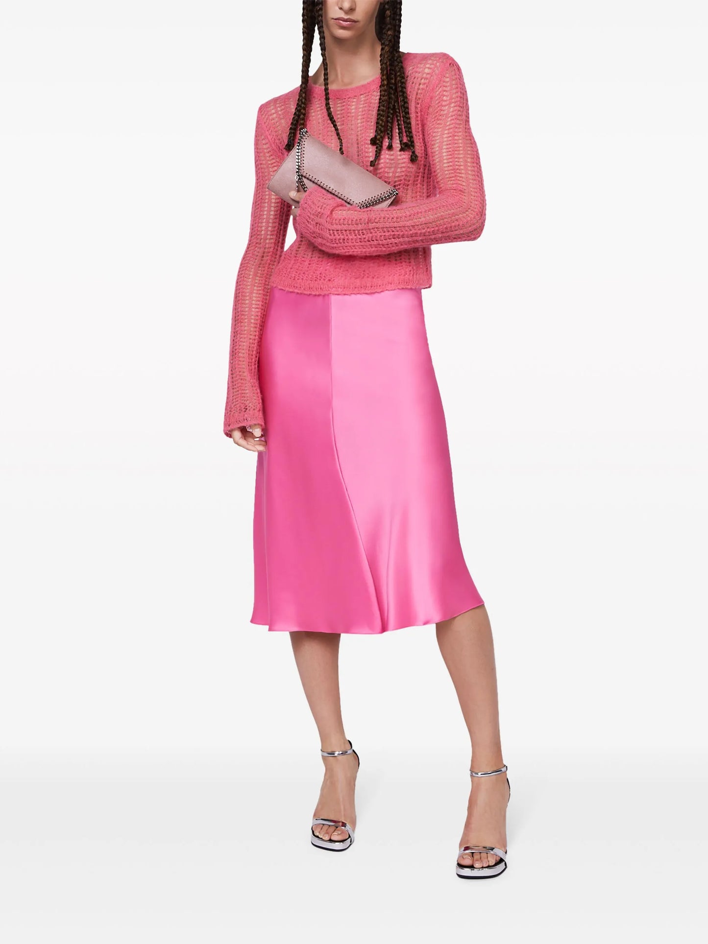 double-satin bias midi skirt
