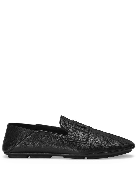 logo-appliqué leather loafers