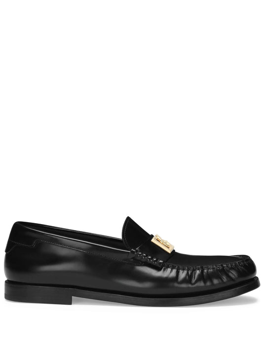 logo-plaque leather loafers