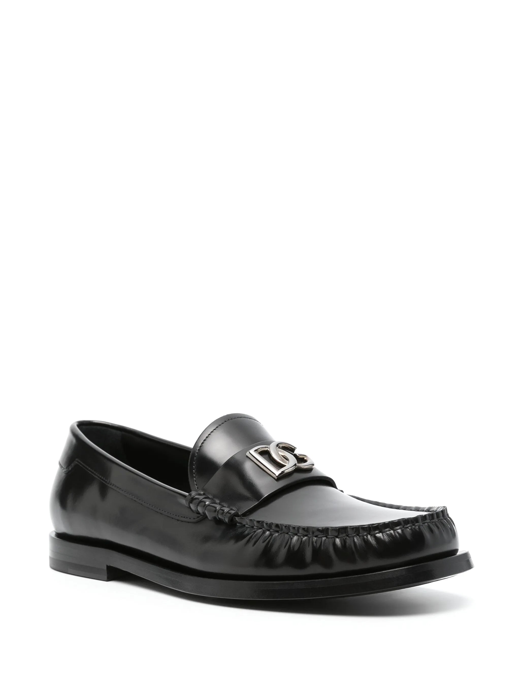 logo-plaque leather loafers