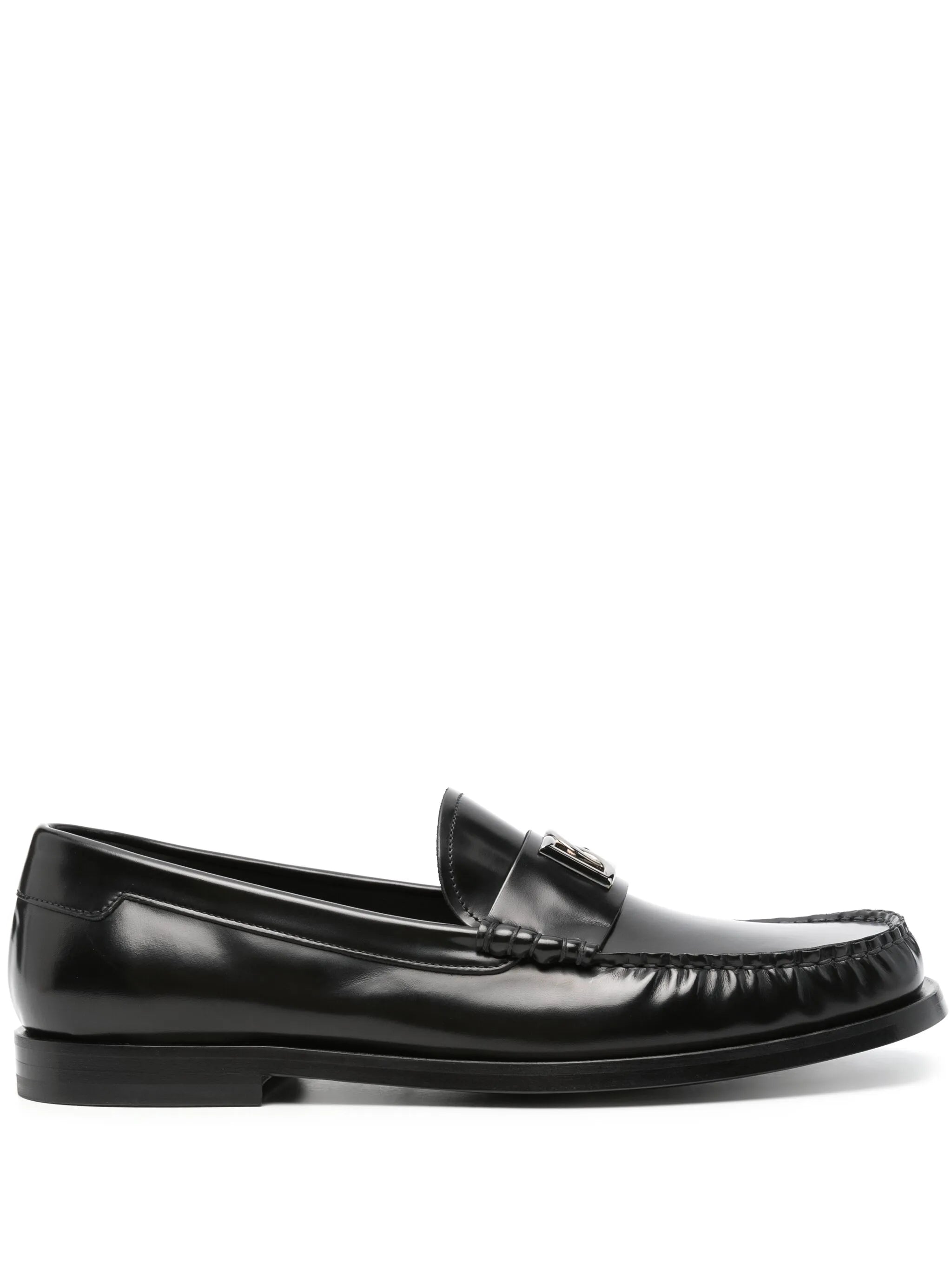 logo-plaque leather loafers