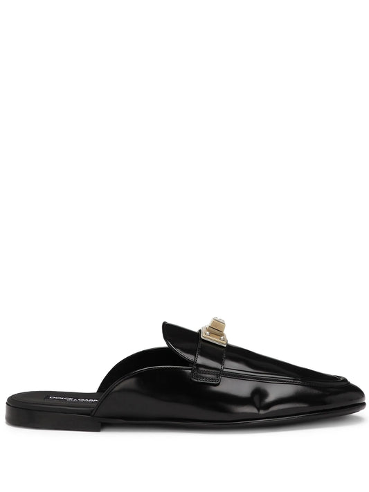 logo-plaque leather slippers