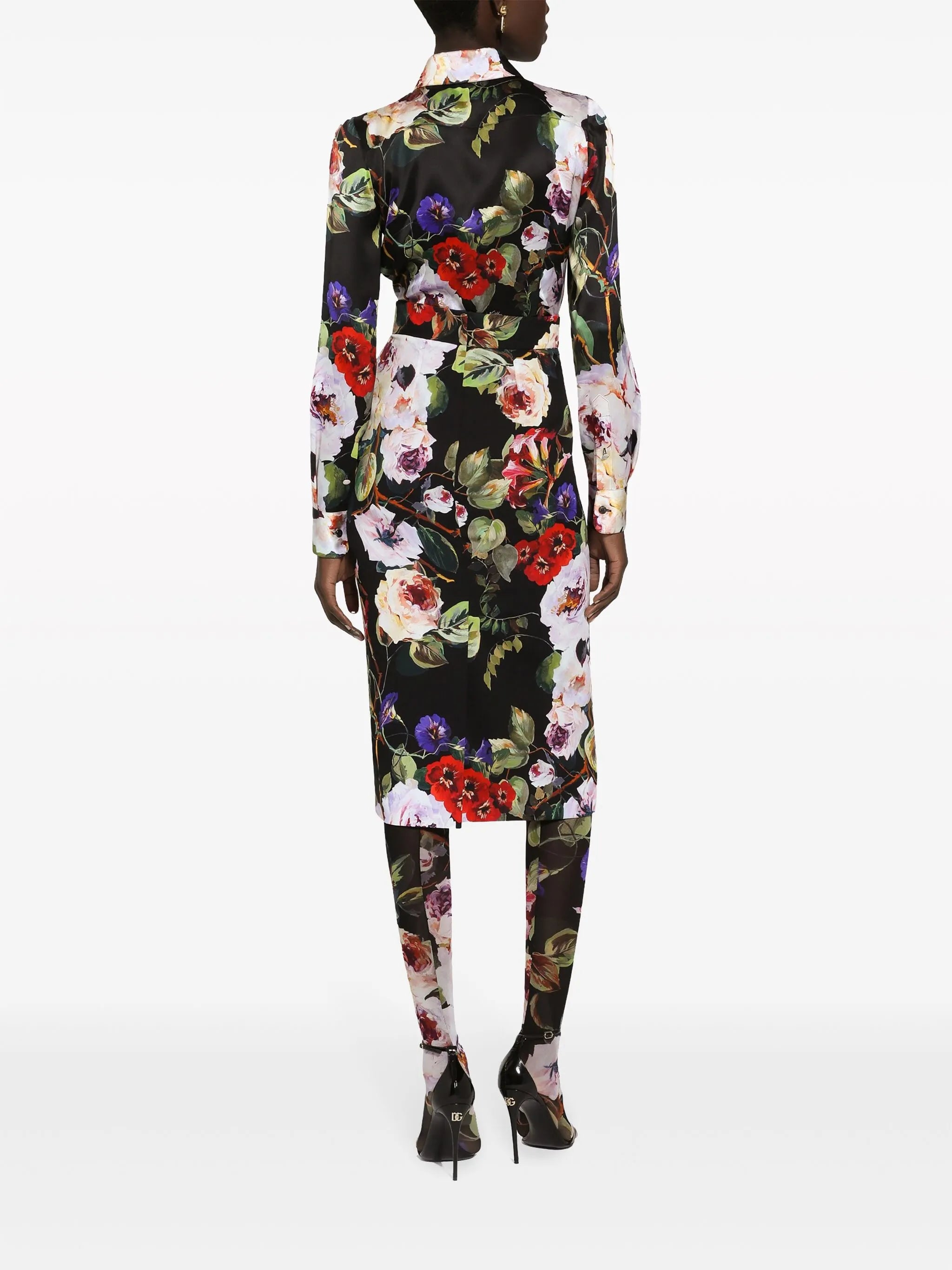 floral-print charmeuse pencil skirt