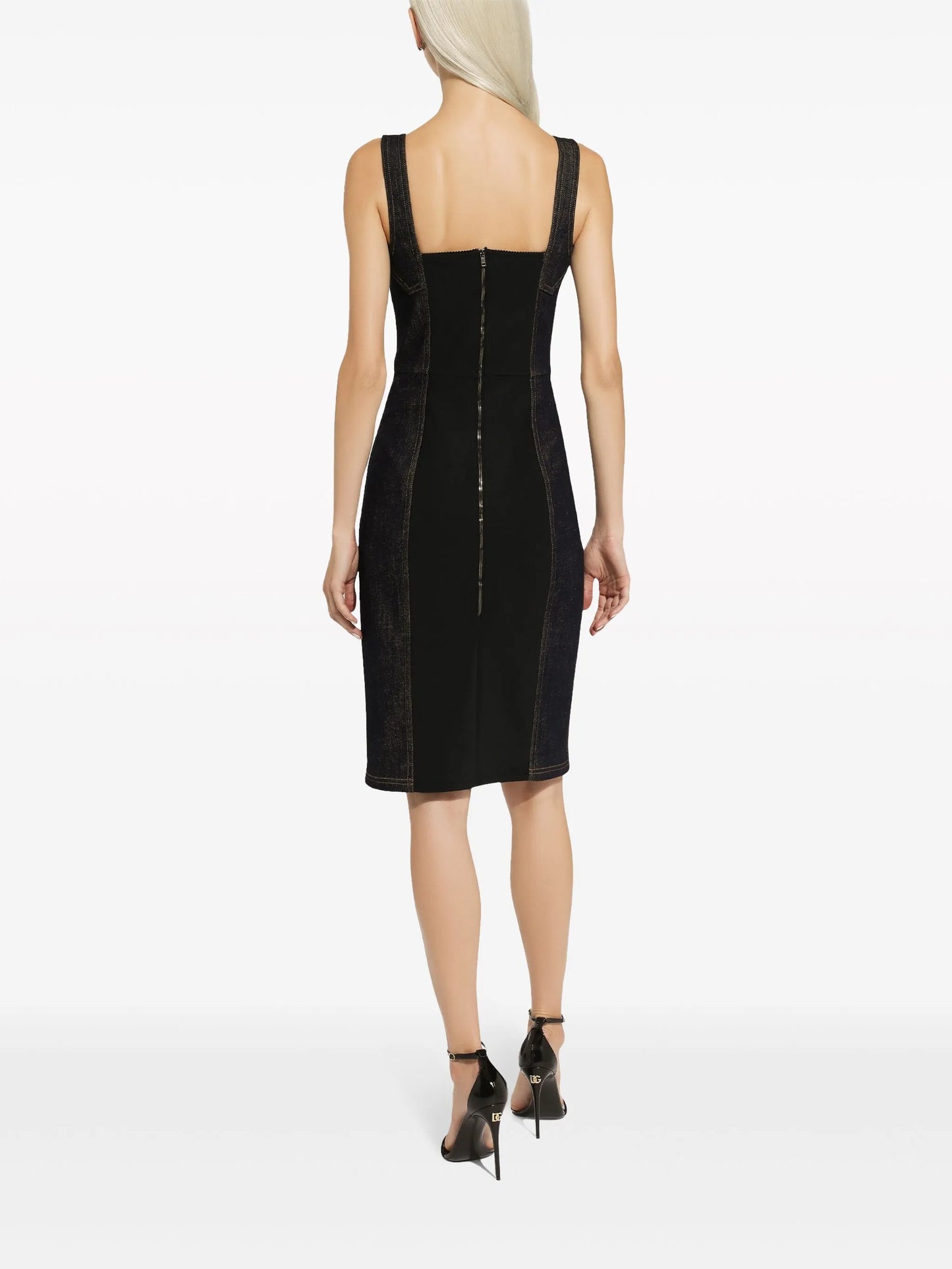 logo-plaque midi denim dress