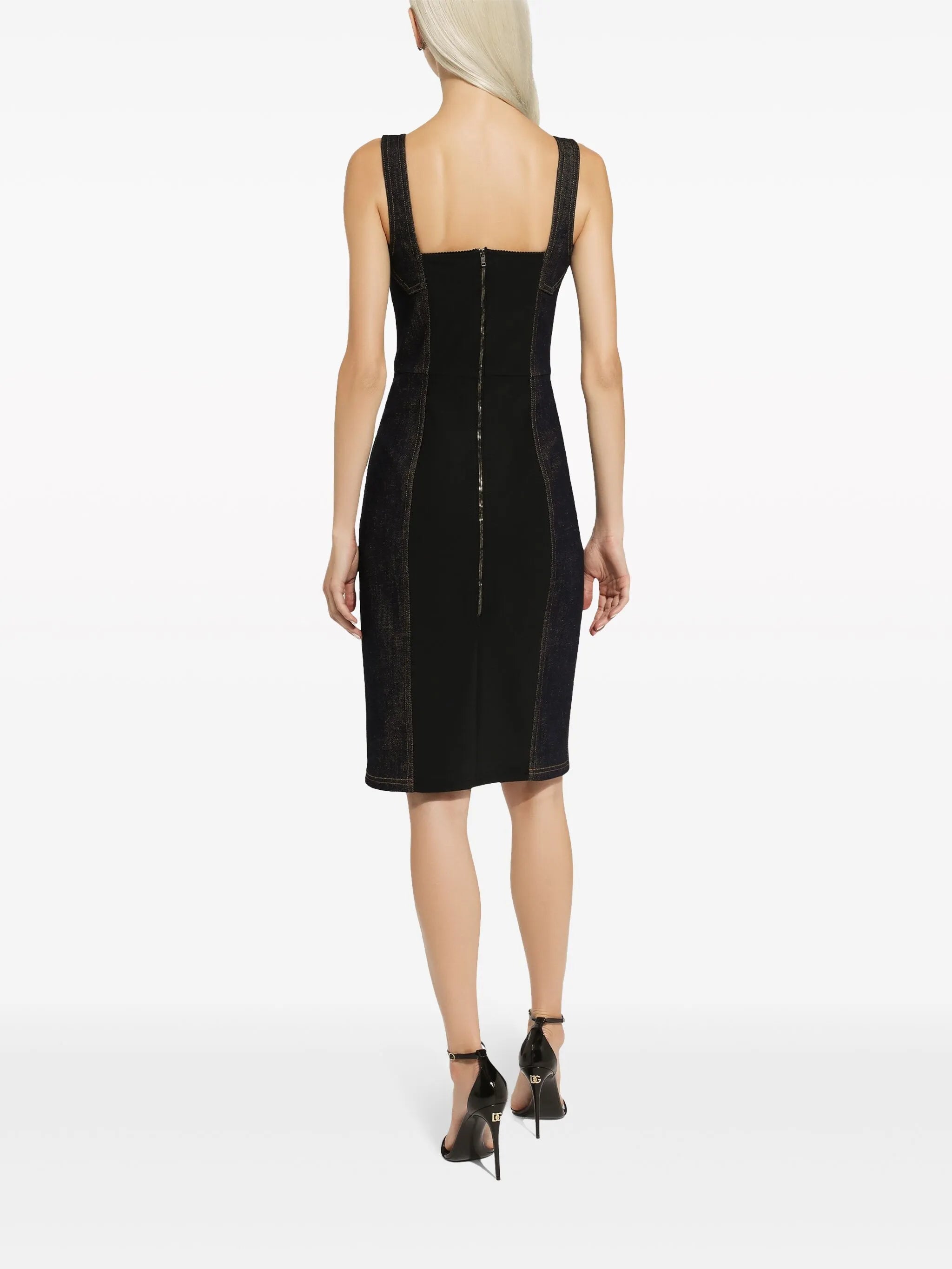 logo-plaque midi denim dress