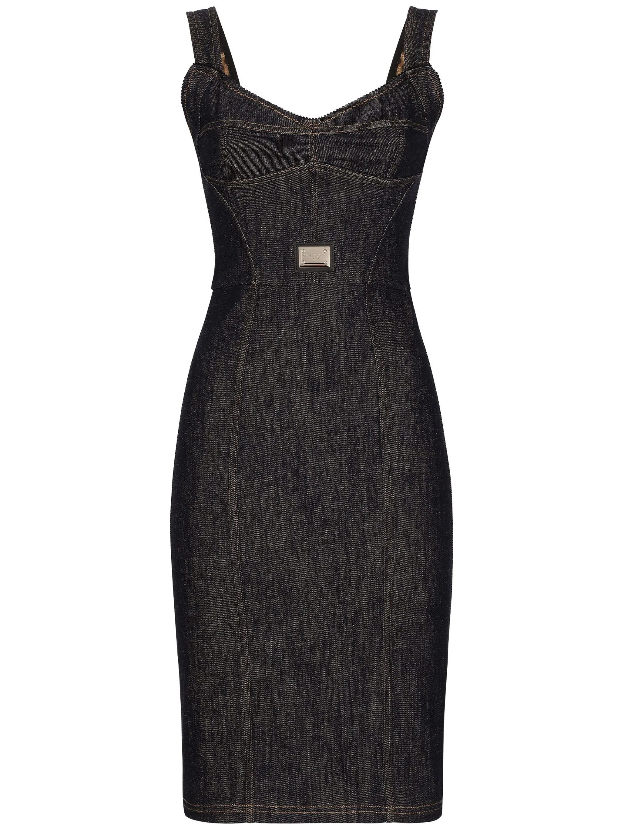 logo-plaque midi denim dress