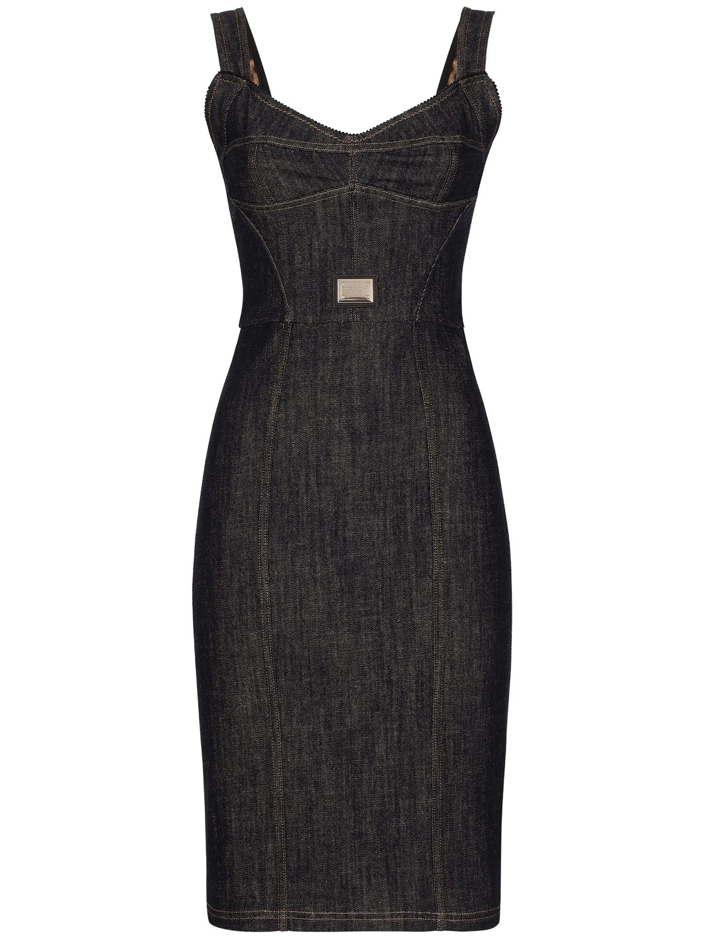logo-plaque midi denim dress