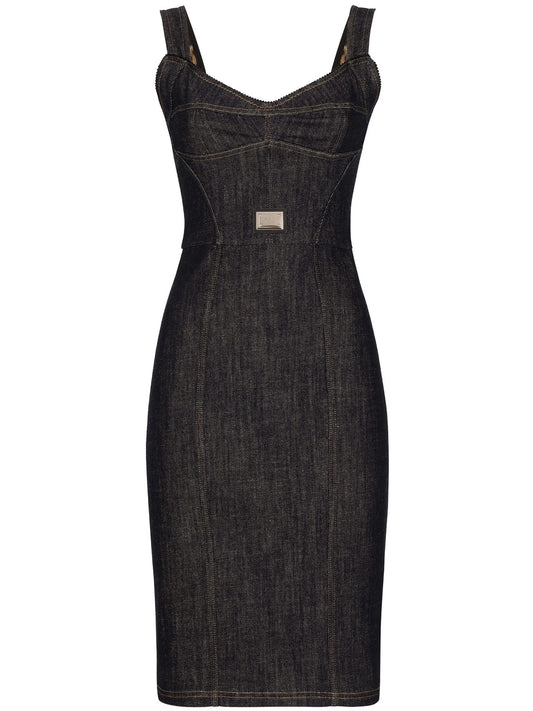 logo-plaque midi denim dress