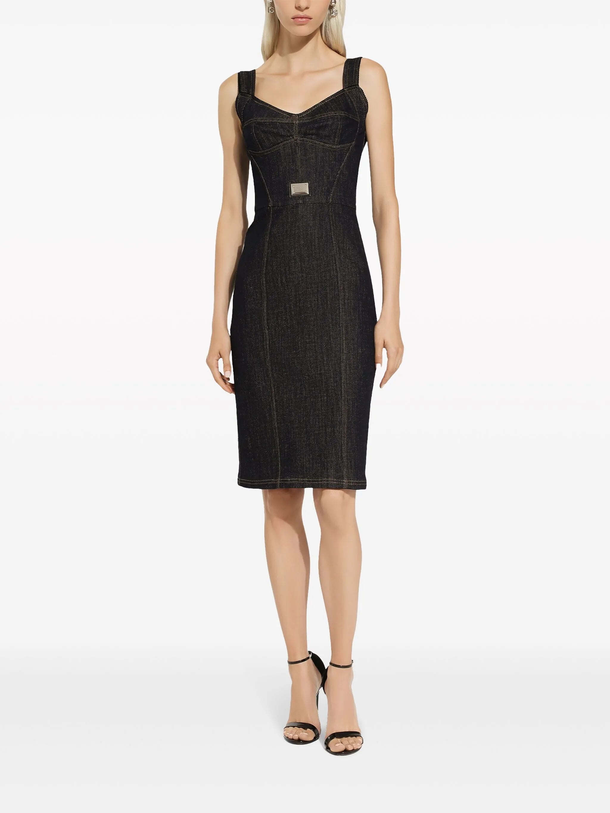 logo-plaque midi denim dress