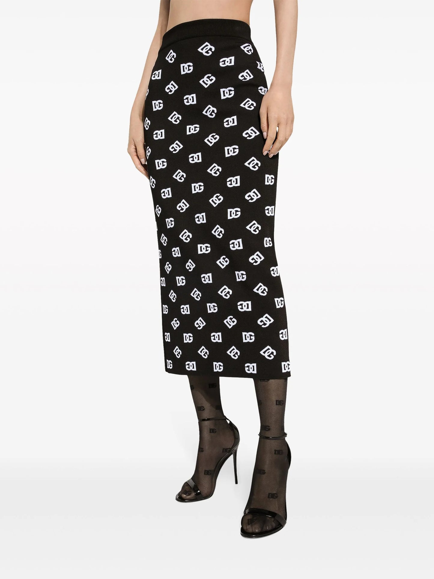 logo-jacquard knitted midi skirt