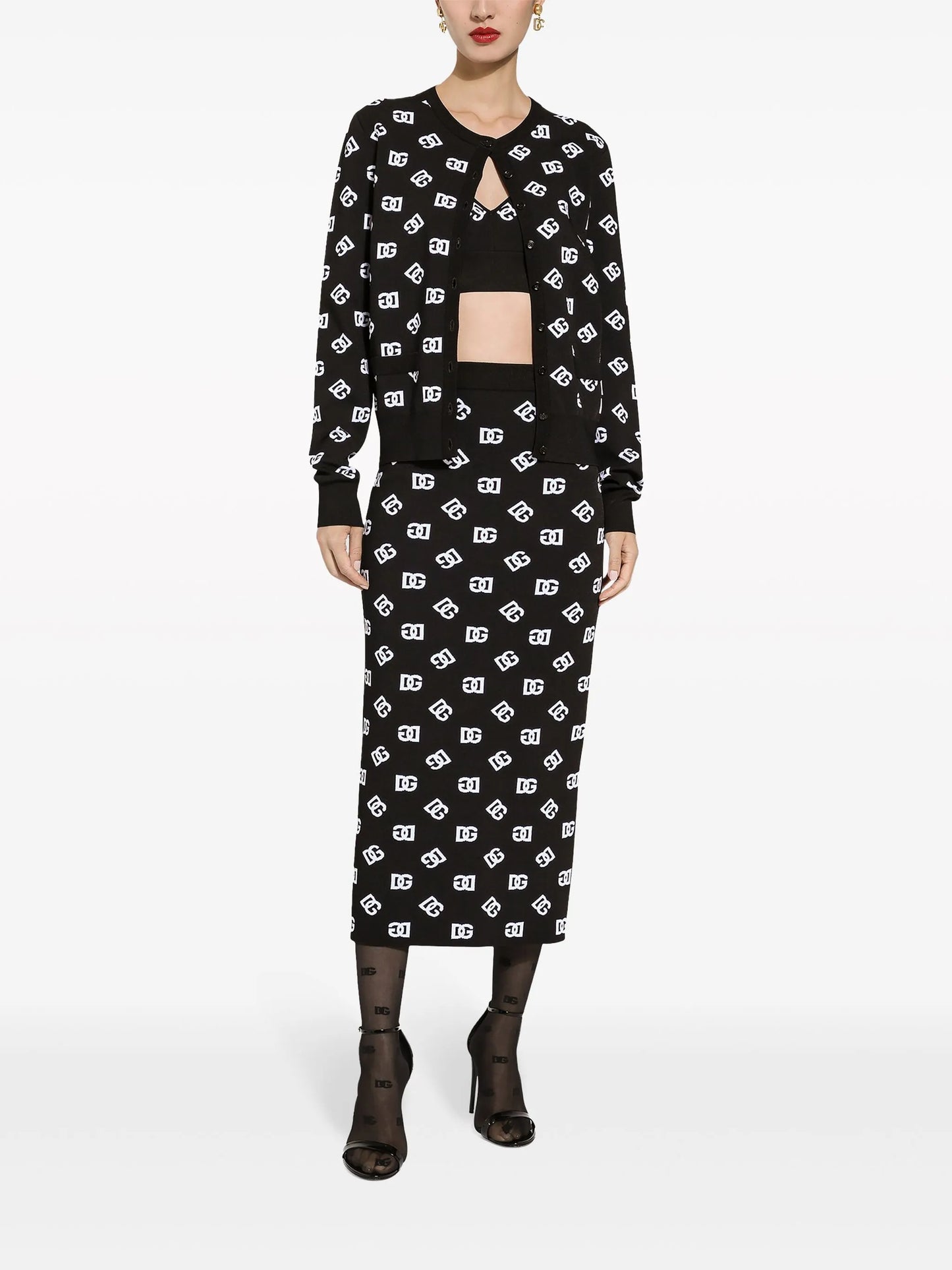 logo-jacquard knitted midi skirt