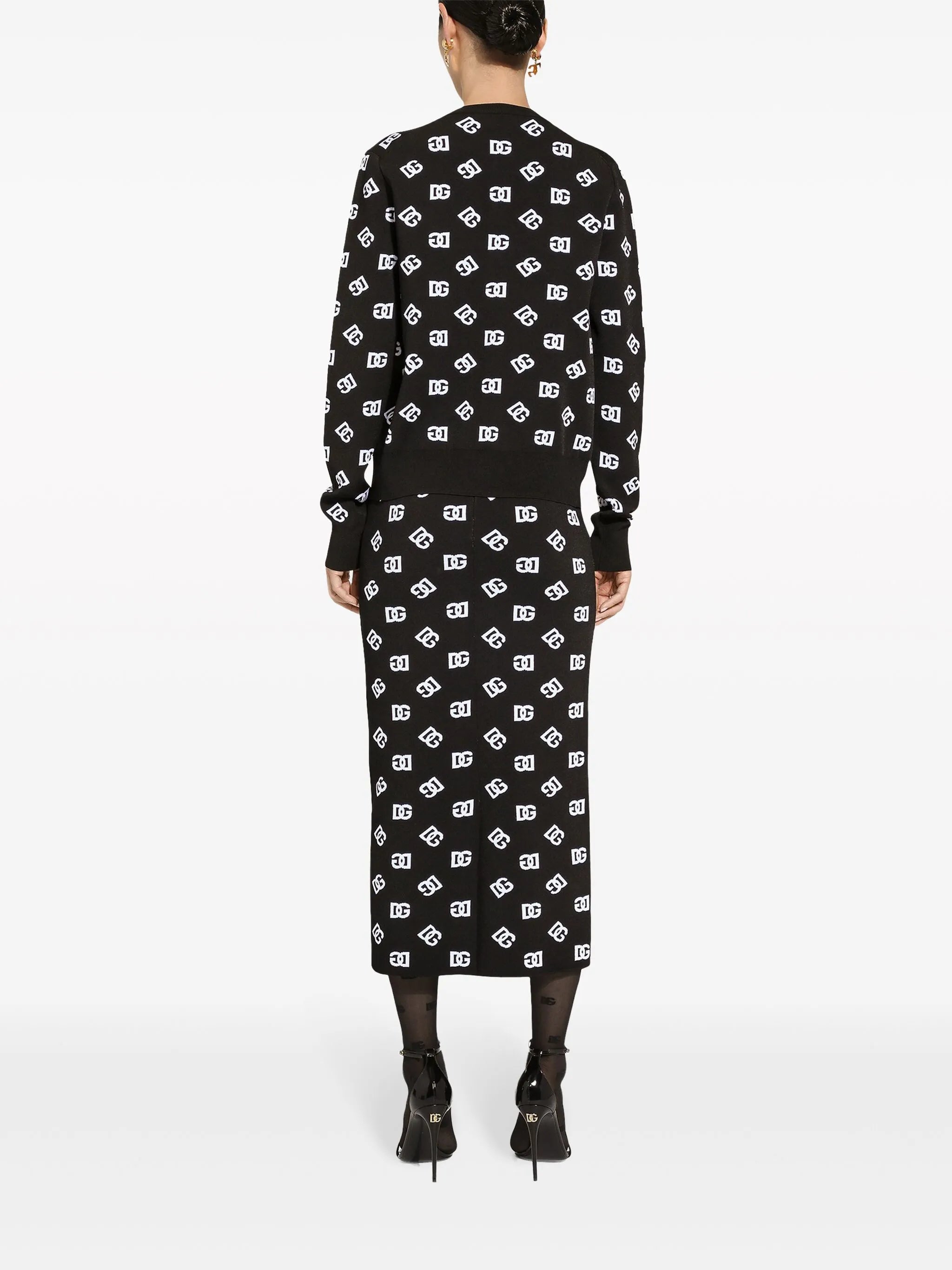 DNA logo-jacquard knitted midi skirt