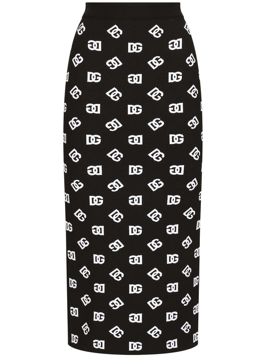 logo-jacquard knitted midi skirt