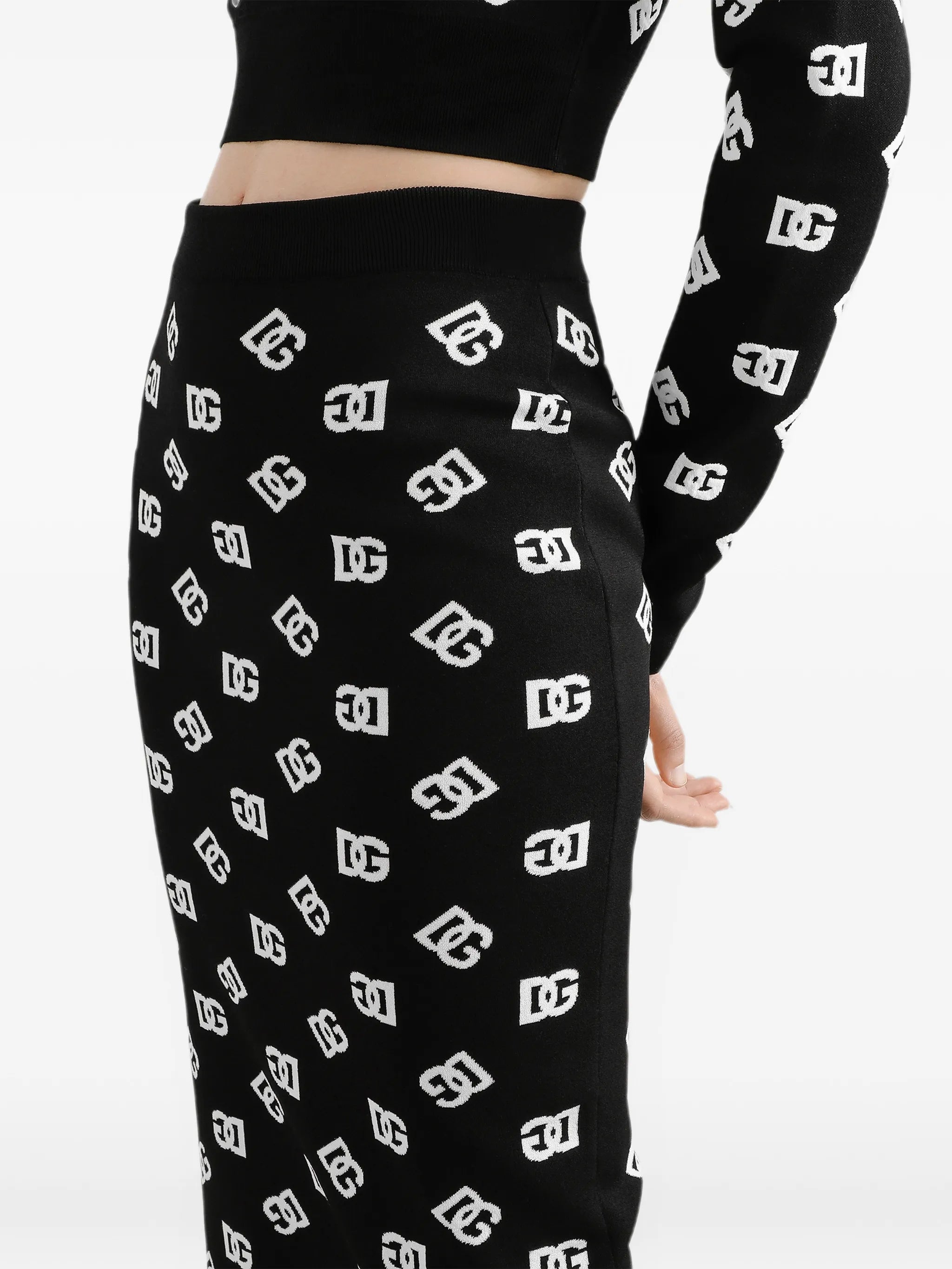 DNA logo-jacquard knitted midi skirt