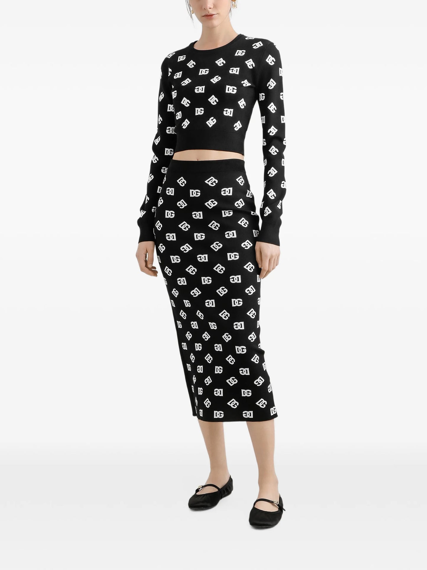 DNA logo-jacquard knitted midi skirt