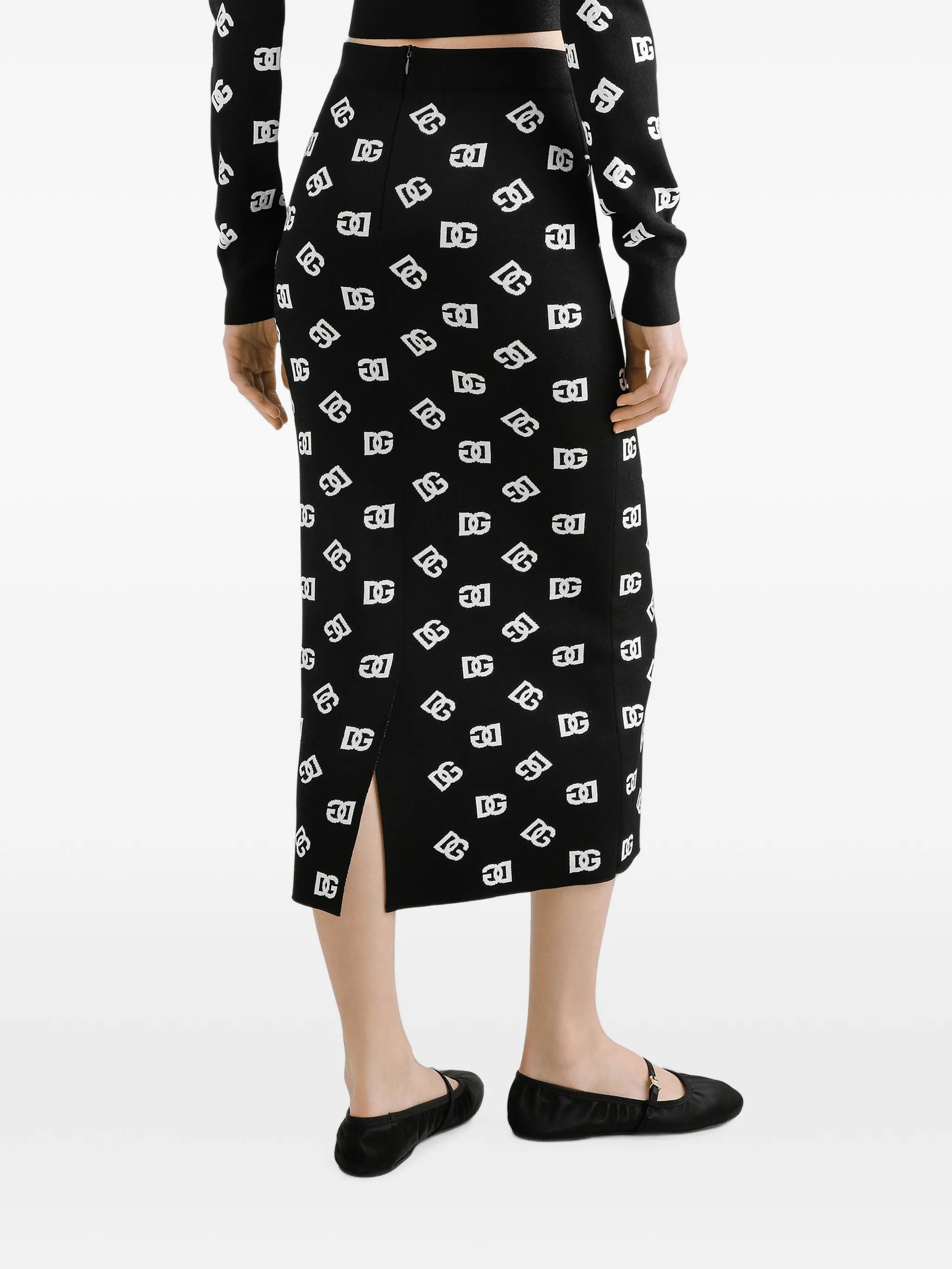DNA logo-jacquard knitted midi skirt