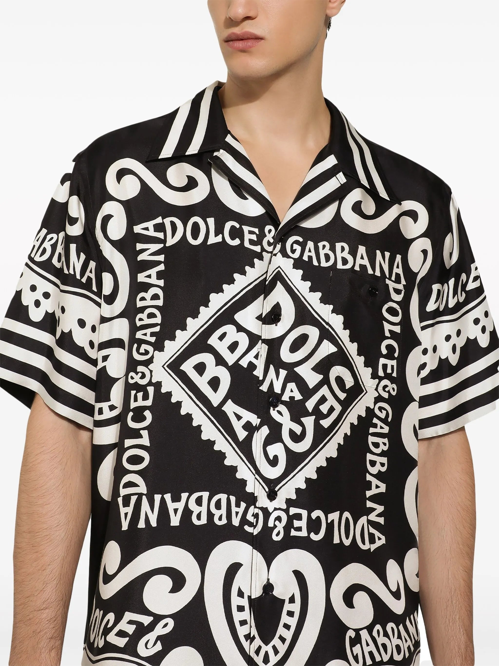 printed short-sleeve silk shirt