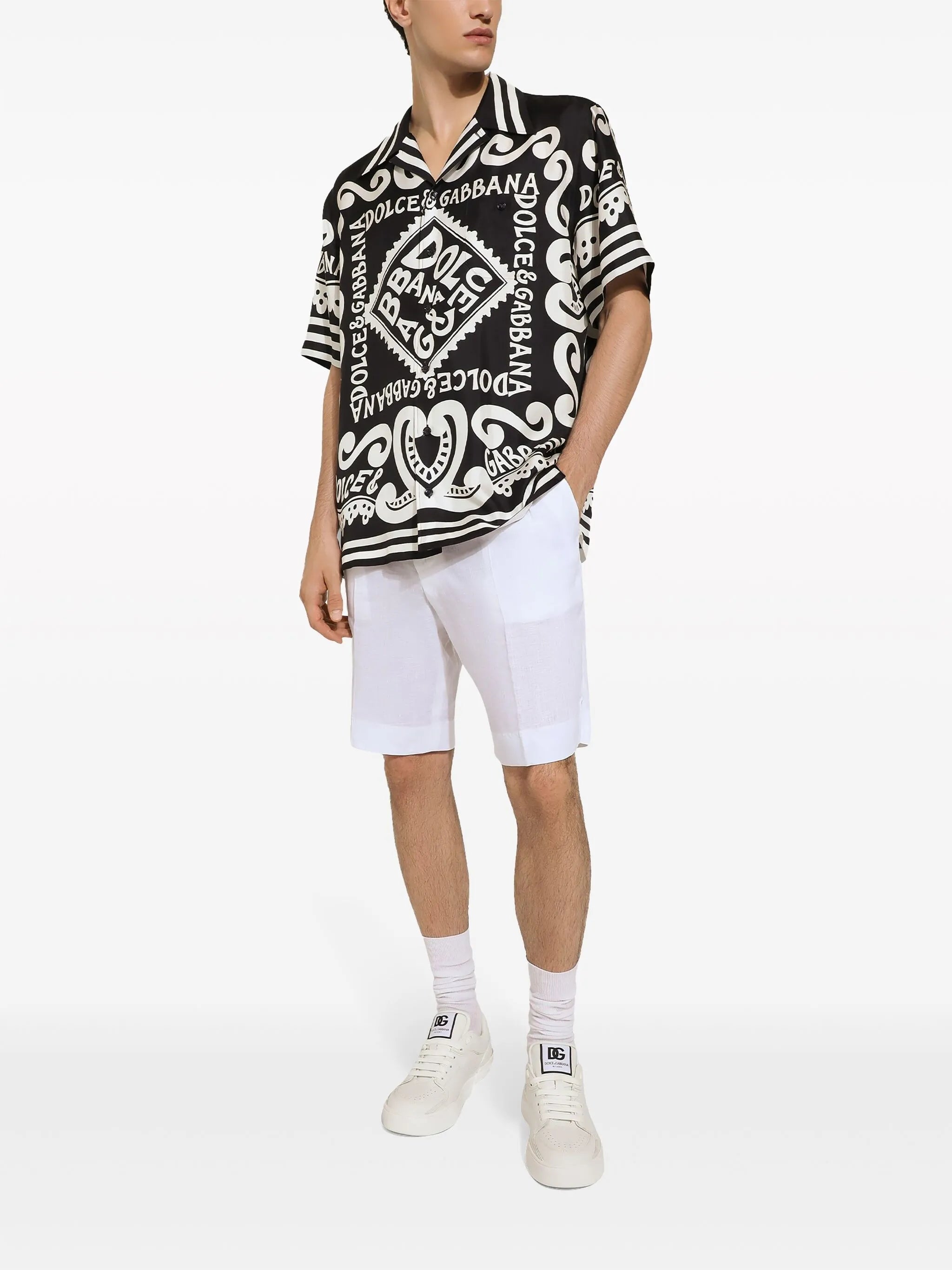 printed short-sleeve silk shirt